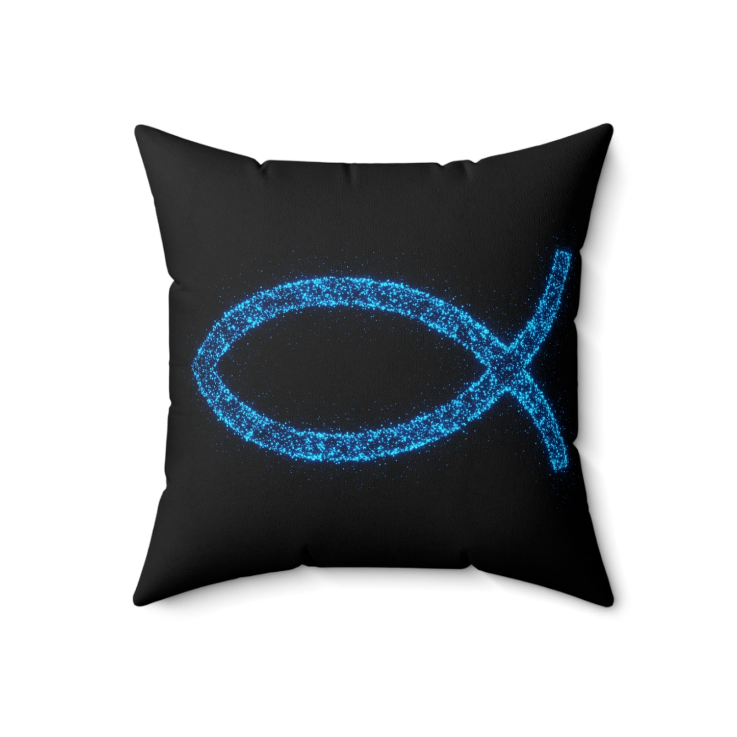 Ichthys Christian Fish Pillow – Bioluminescent Particle Design Cushion, Religious Decor, Faith Throw Pillow, Christian Gift