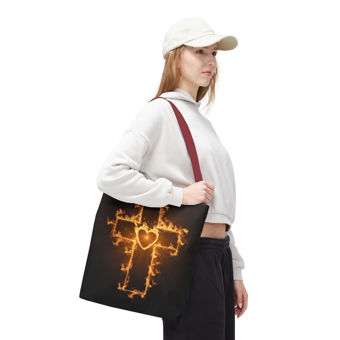 Stylish Flame Cross Tote Bag - Faith-Inspired Fashion