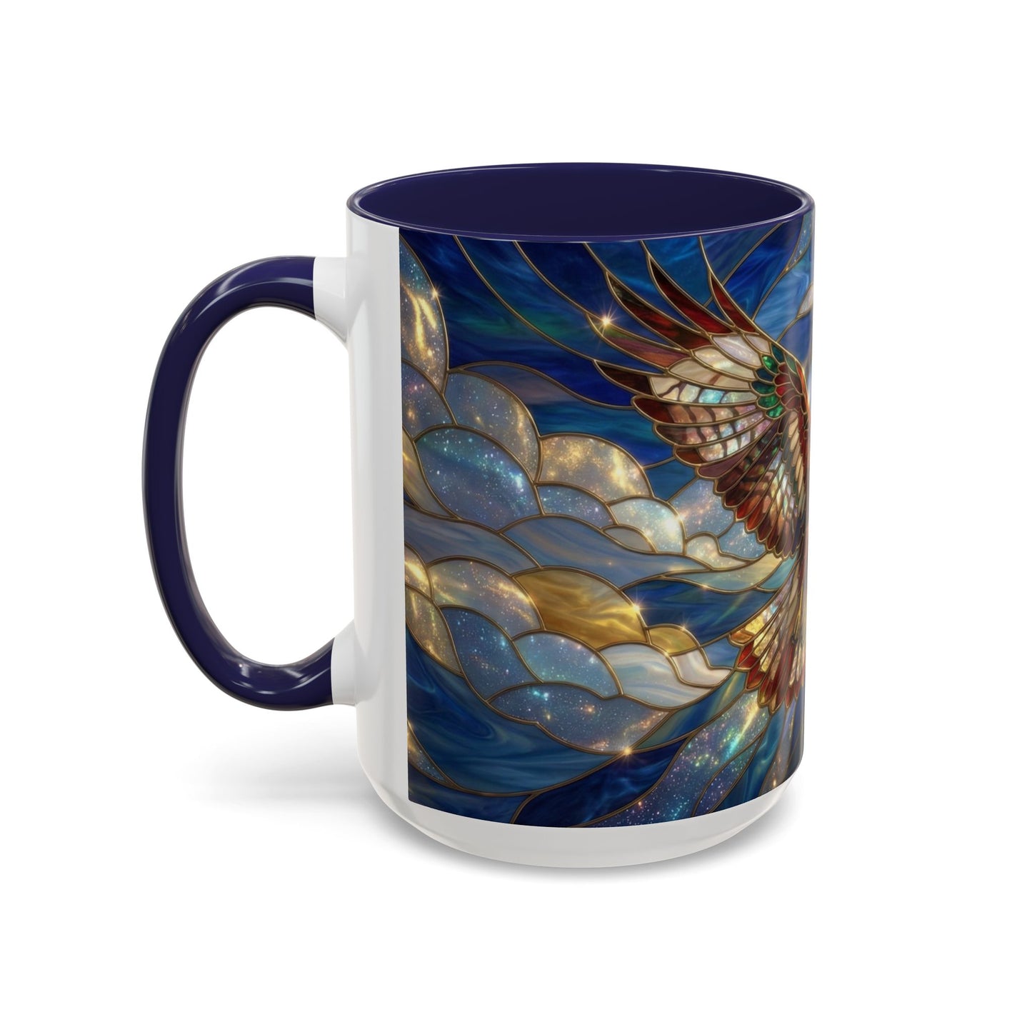 Stained Glass Hawk Mug, Soaring Bird Coffee Mug, Nature Art Hawk Cup, Bird Lover Gift, Stained Glass Style Animal Mug