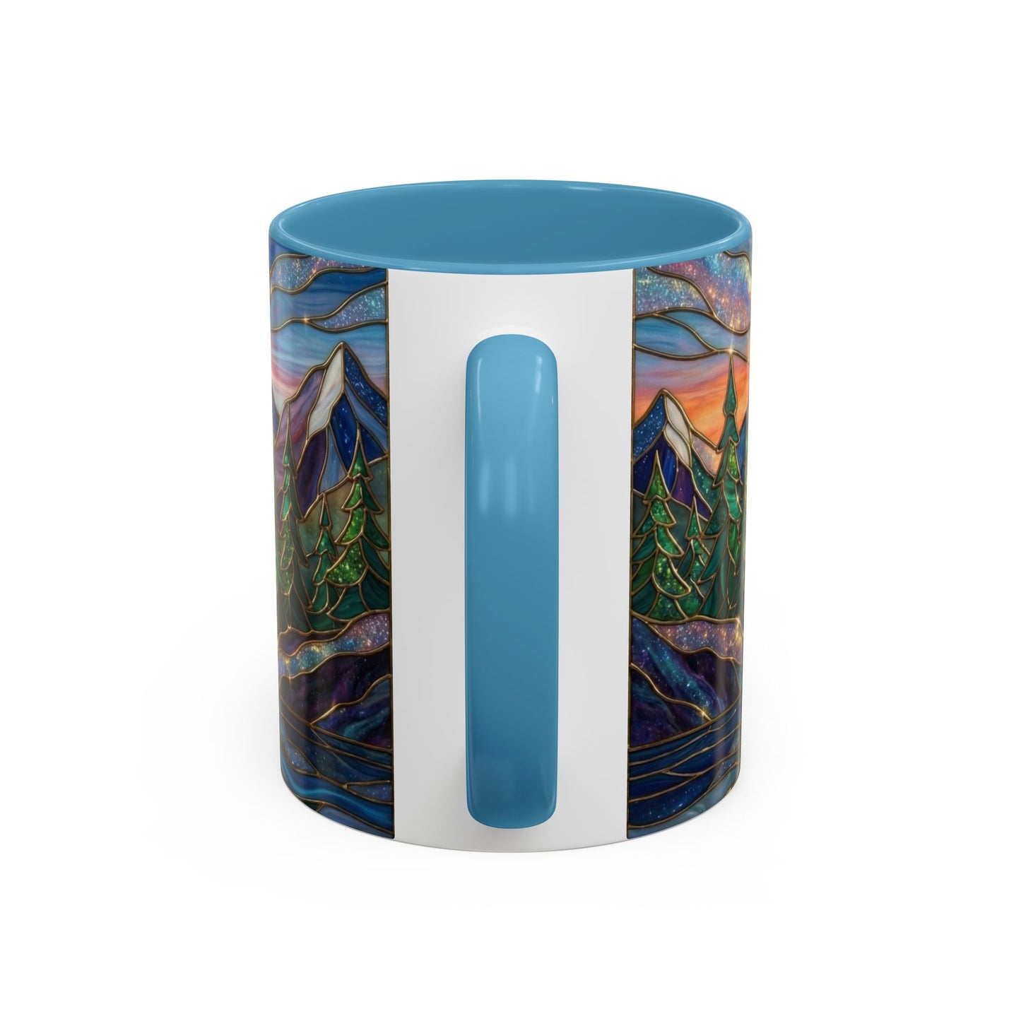 Stained Glass Mountain Mug, Sunset Mountain Landscape Coffee Cup, Nature Ceramic Mug With Forest And River, 11oz 15oz Gift