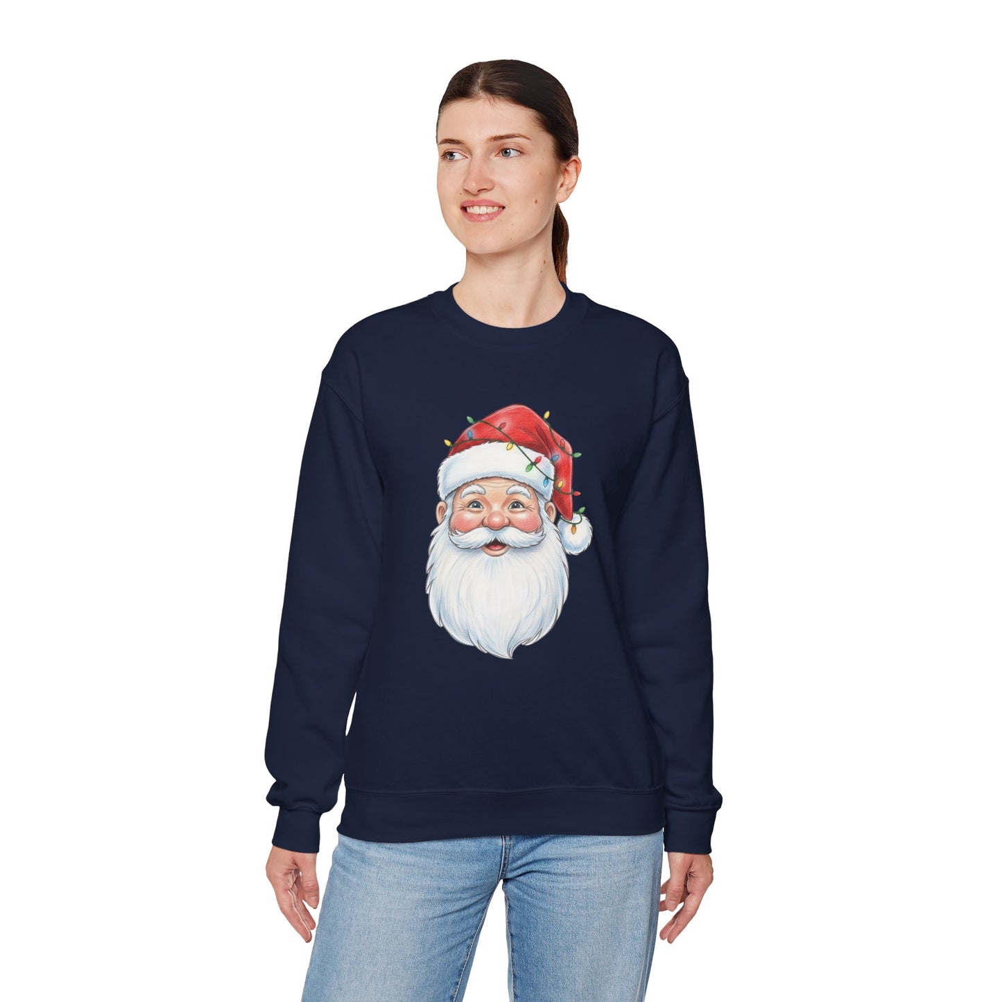 Santa Claus Christmas Sweatshirt, Vintage Santa Crewneck, Holiday Santa Face Sweater, Cute Christmas Lights Santa Shirt, Funny Xmas Sweatshirt