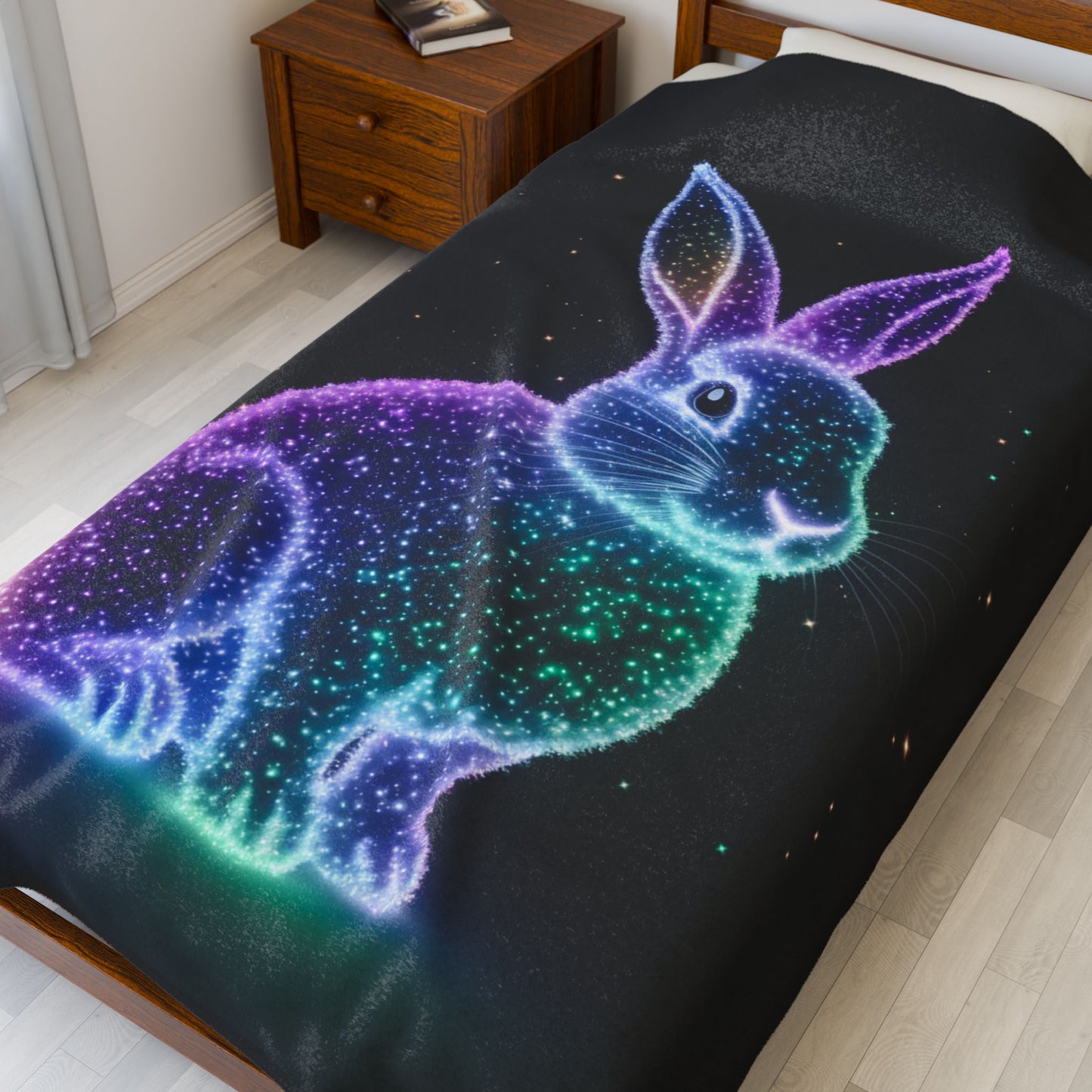 Velveteen Plush Blanket Bioluminescent Easter Bunny Blanket Easter Throw Easter Bunny Decor