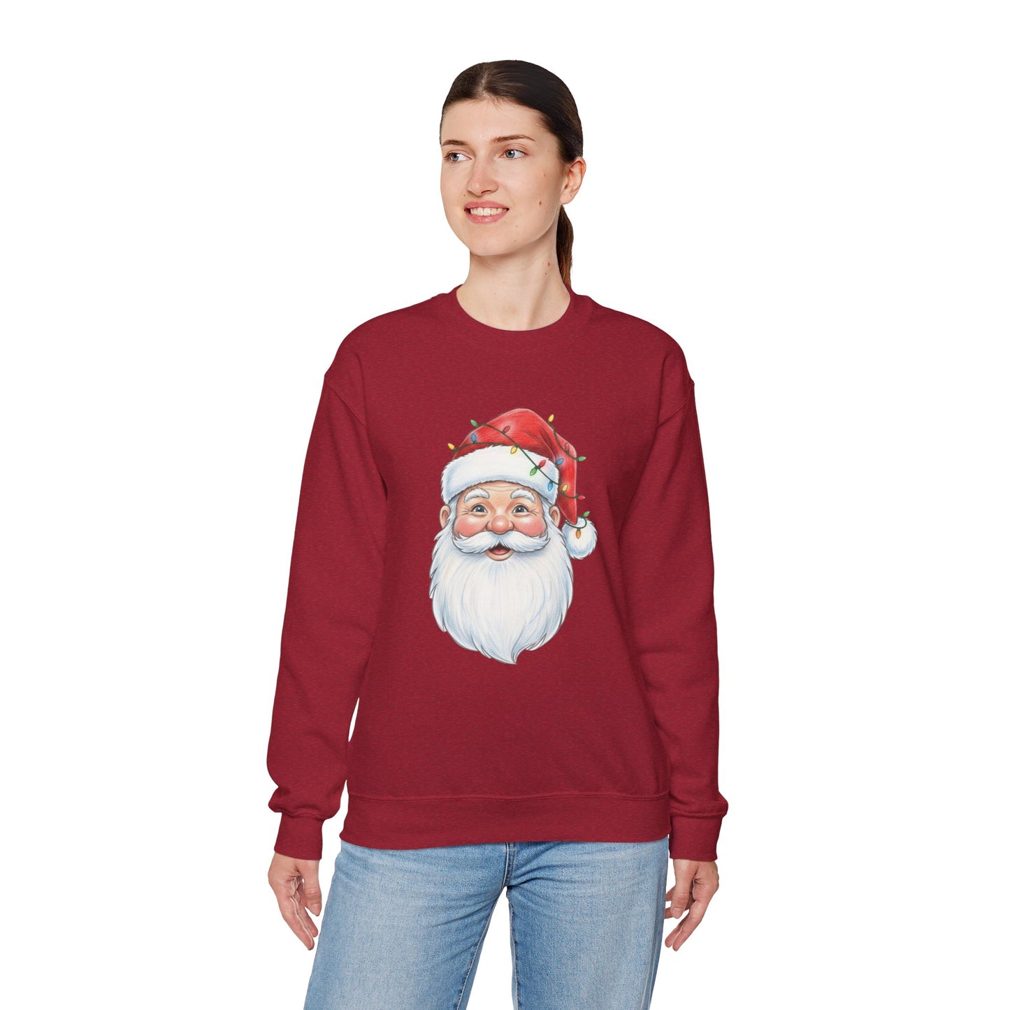 Santa Claus Christmas Sweatshirt, Vintage Santa Crewneck, Holiday Santa Face Sweater, Cute Christmas Lights Santa Shirt, Funny Xmas Sweatshirt