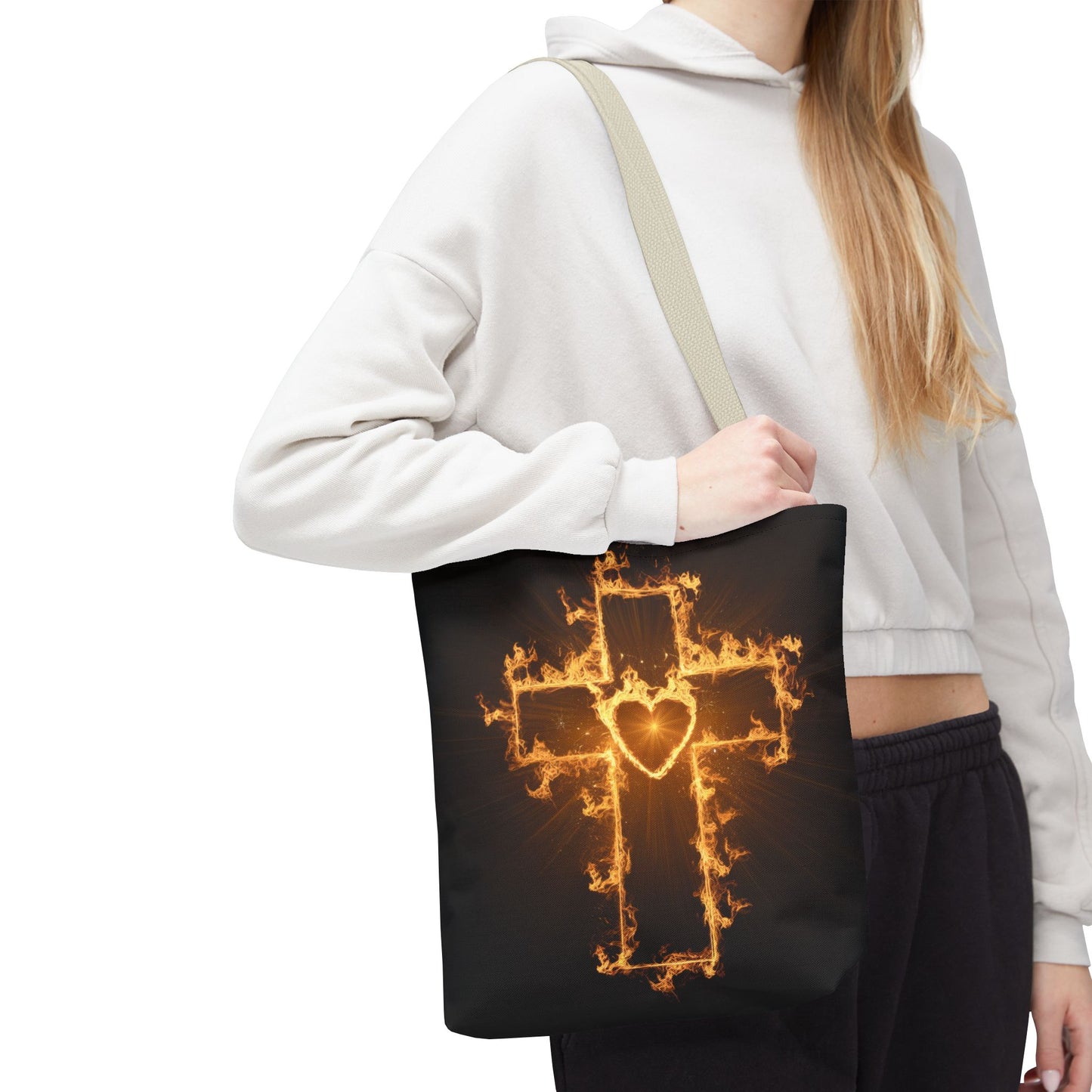 Stylish Flame Cross Tote Bag - Faith-Inspired Fashion