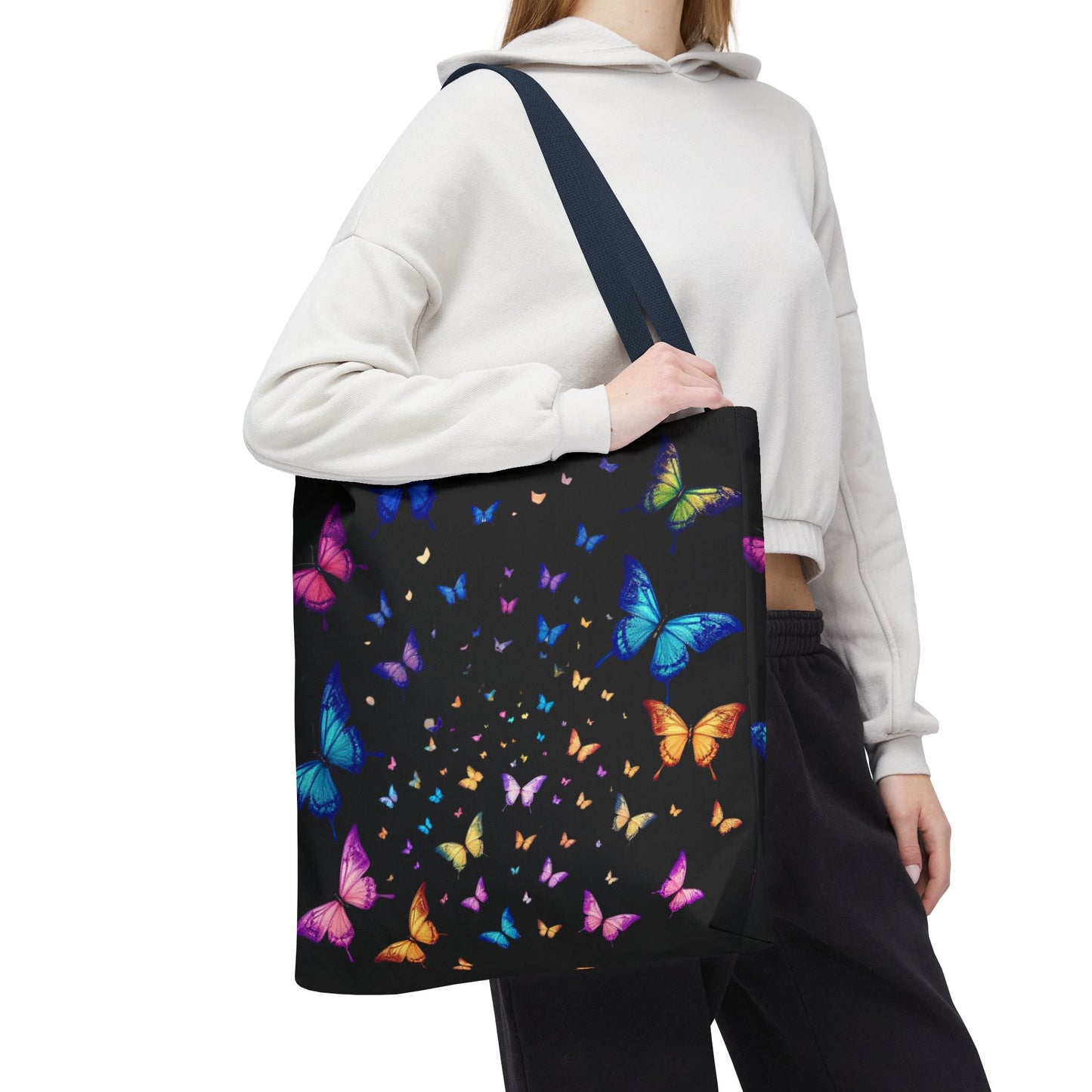 Butterfly Swarm Tote Bag – Colorful Rainbow Butterfly Tote, Aesthetic Canvas Bag, Nature-Inspired Gift, Magical Reusable Eco Purse