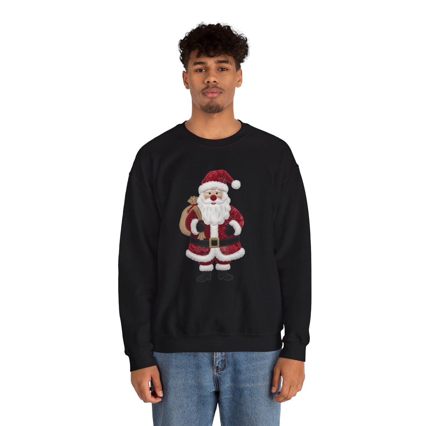 Faux patchwork Santa sweatshirt, Christmas Santa crewneck, cozy holiday sweater, vintage Santa pullover, festive winter sweatshirt, Xmas gift
