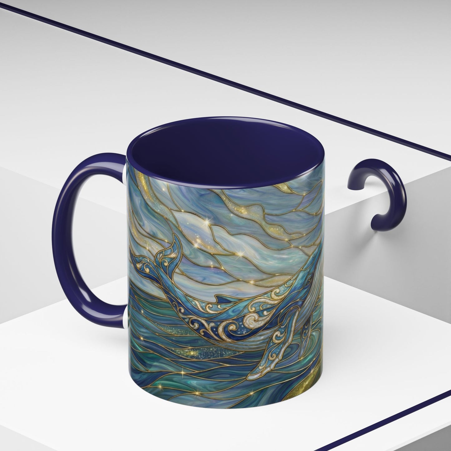 Whimsical Whale & Giraffe Accent Coffee Mug — Artistic Ocean-Sky Illustration (11/15oz)
