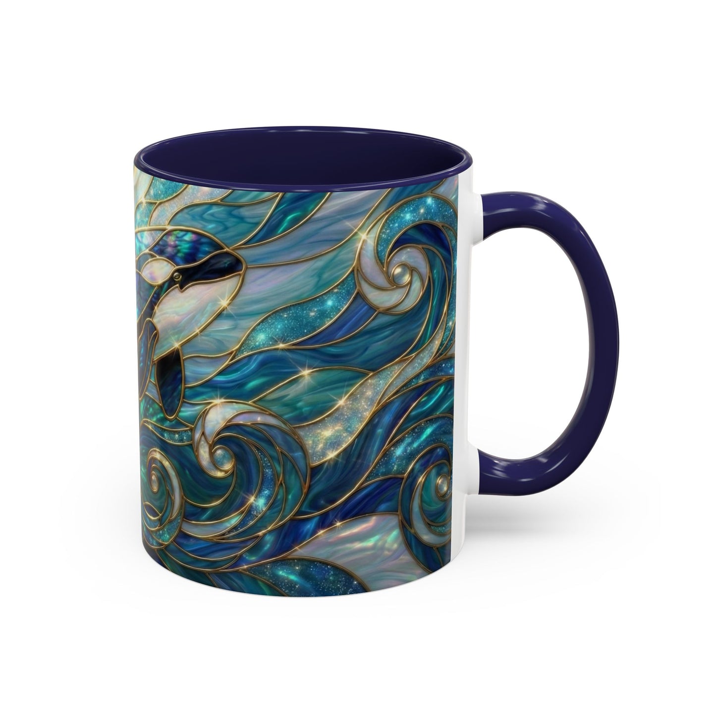 Orca Whale Coffee Mug, Ocean Art Mug, Stained Glass Whale Design, Marine Life Gift, Ceramic Coffee Cup, 11oz 15oz Waves Mug, Coastal Decor