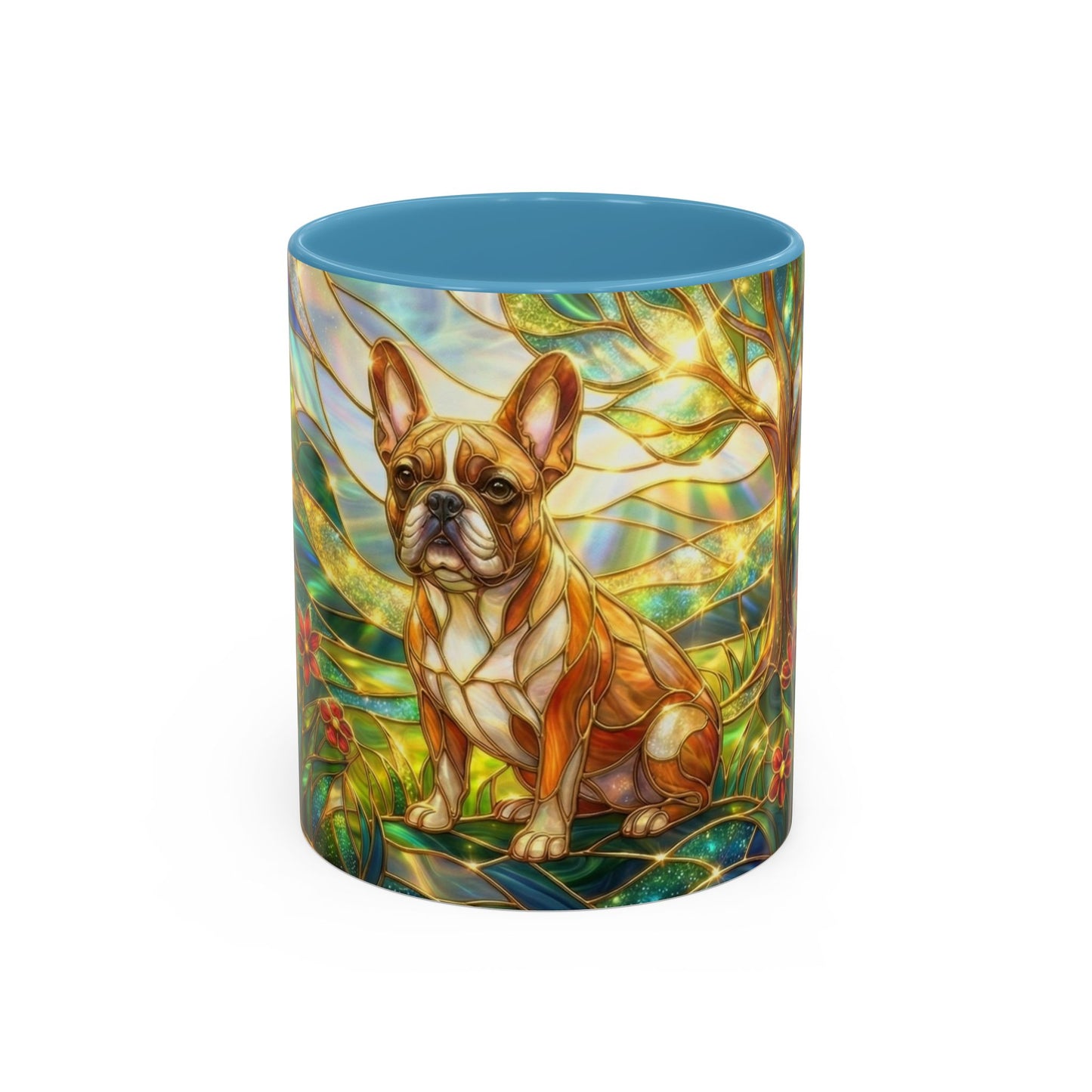 Stained Glass French Bulldog Mug, Frenchie Dog Coffee Mug, Dog Lover Gift Cup, Colorful Art Nouveau Dog Mug, Pet Lover Gift