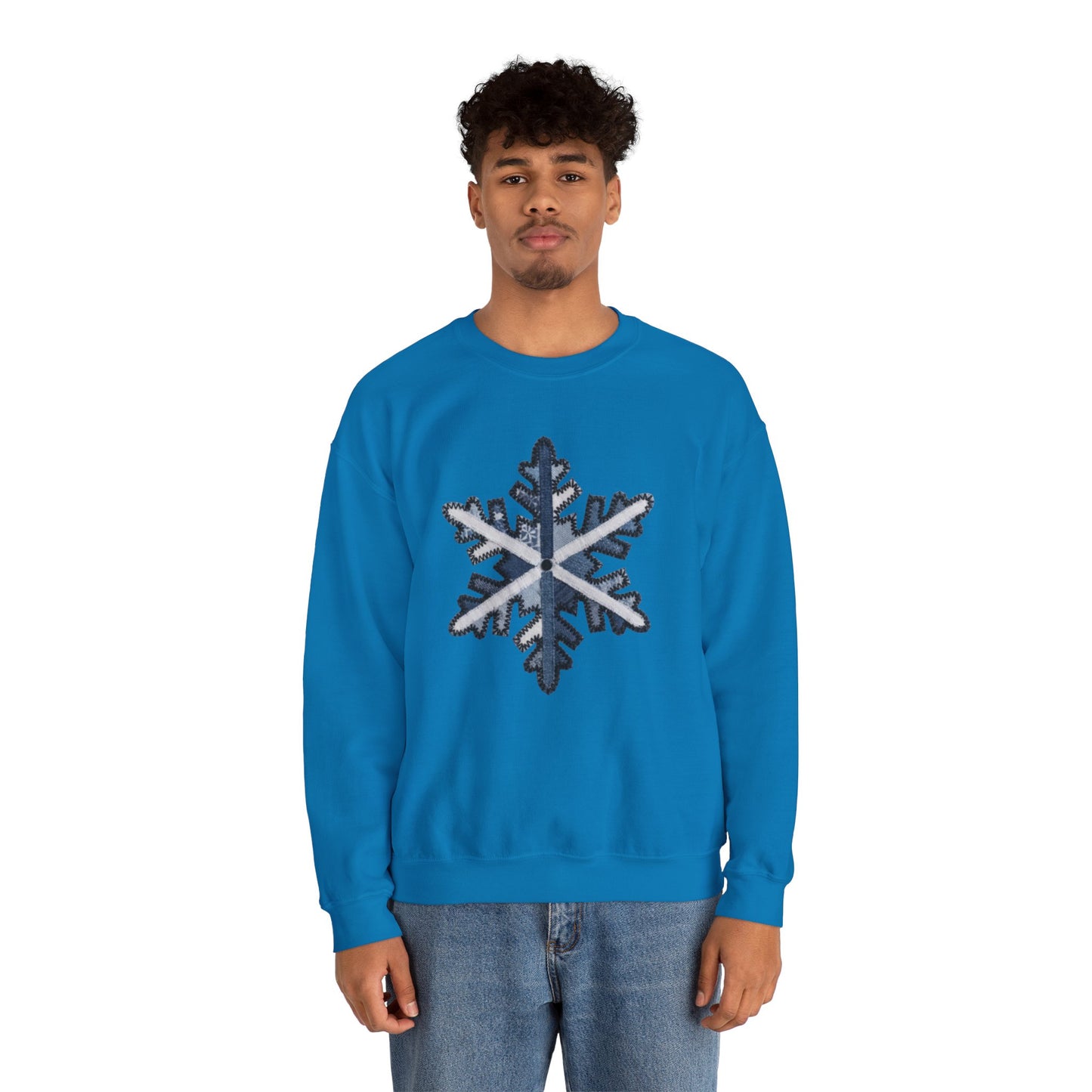 Faux Patchwork Snowflake Sweatshirt, Winter Snowflake Crewneck, Cozy Christmas Sweatshirt, Holiday Patchwork Sweater, Winter Gift