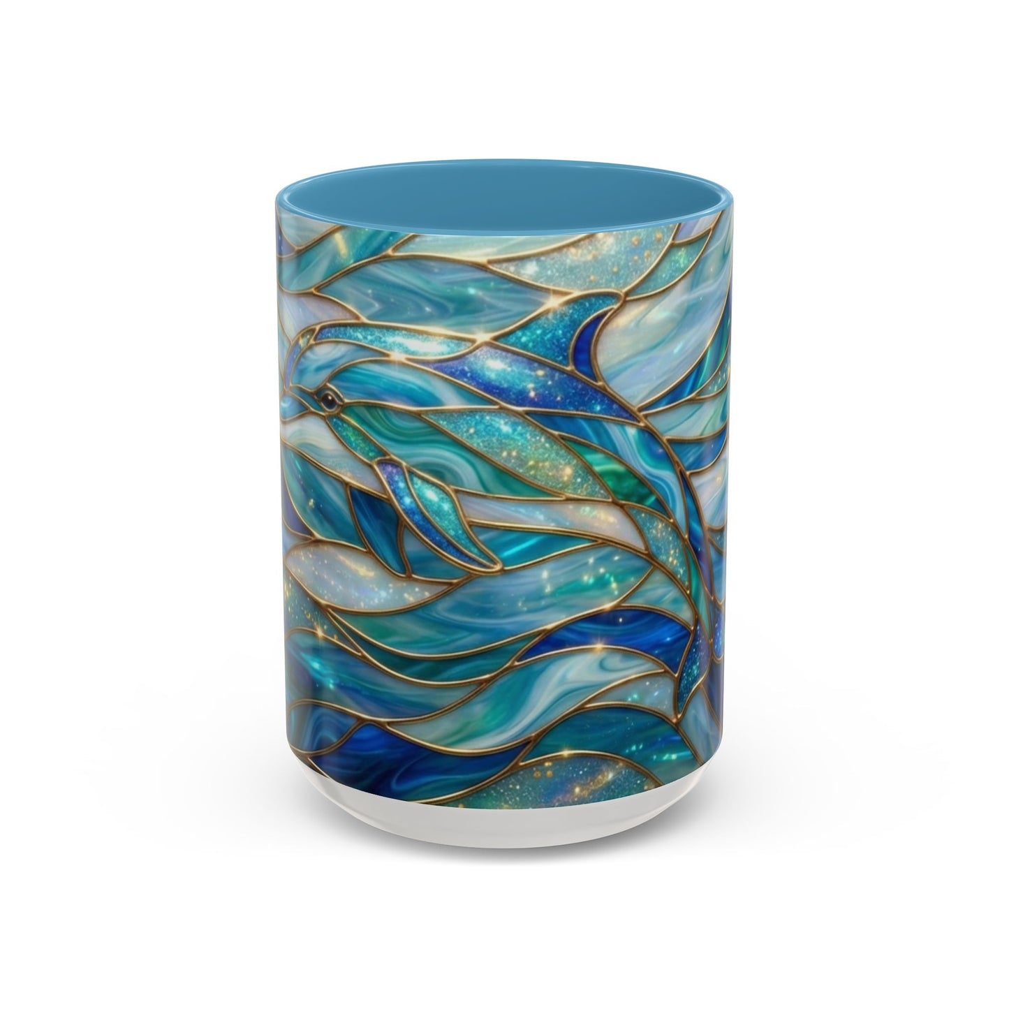 Stained Glass Dolphin Mug, Dolphin Coffee Cup, Ocean Art Mug, Sea Life Gift, Nautical Decor Mug, Coastal Dolphin Lover Gift