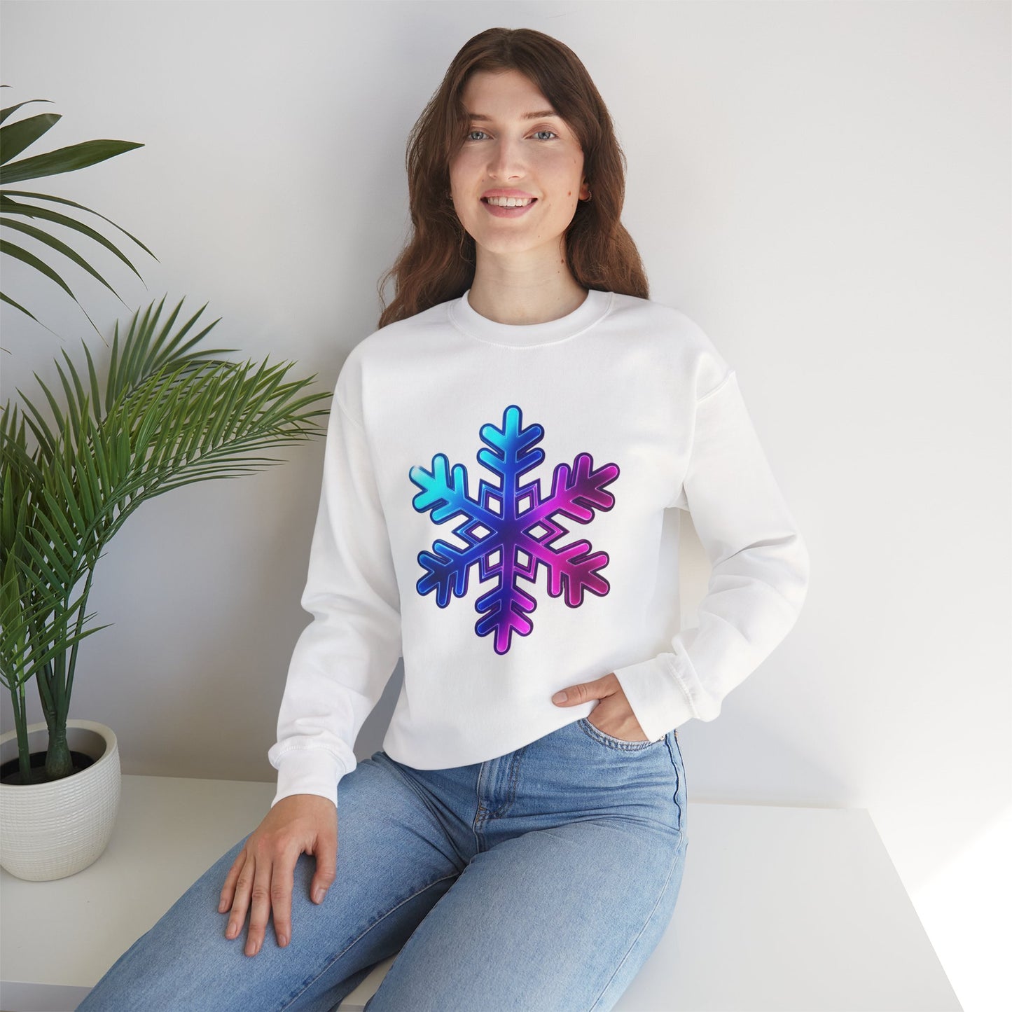 Blue Pink Gradient Snowflake Sweatshirt, Winter Aesthetic Pullover, Cozy Christmas Crewneck, Festive Holiday Sweater Gift for Her or Him