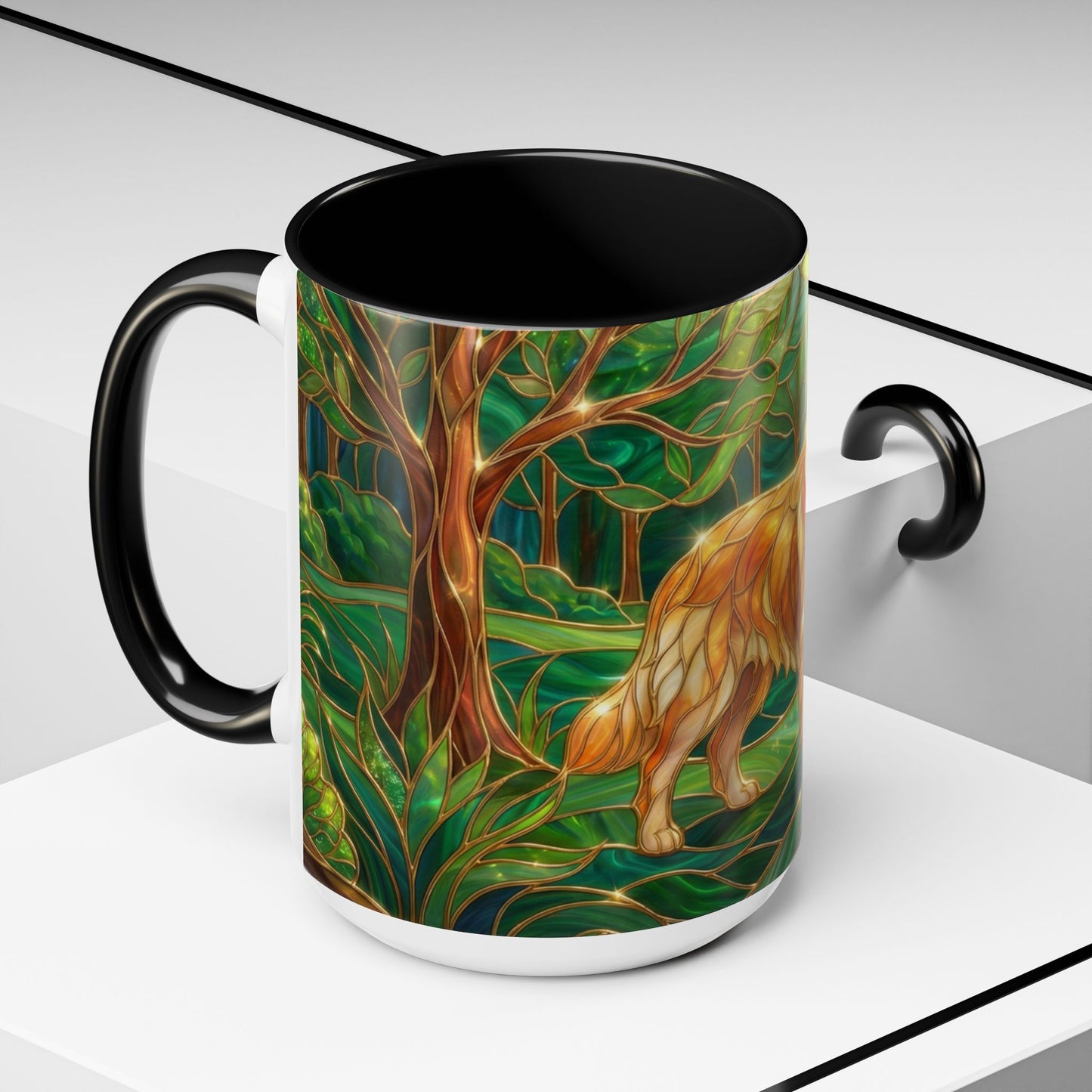 Stained Glass Golden Retriever Mug, Dog Lover Coffee Cup, Forest Dog Art Ceramic Mug, Pet Lover Gift, 11oz 15oz