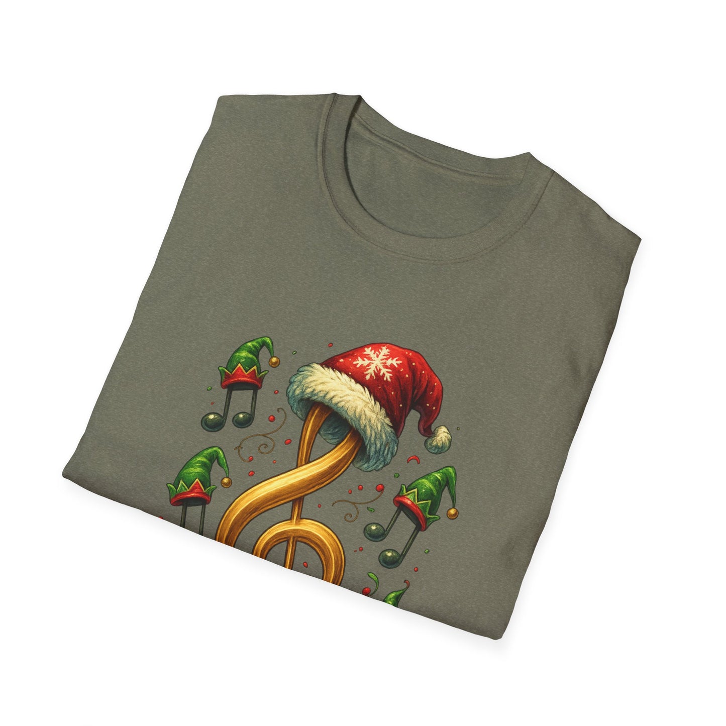 Christmas Music Shirt, Treble Clef Santa Hat Tee, Music Notes Elf Hats Christmas Shirt, Holiday Music Lover Gift, Funny Music Teacher Tee