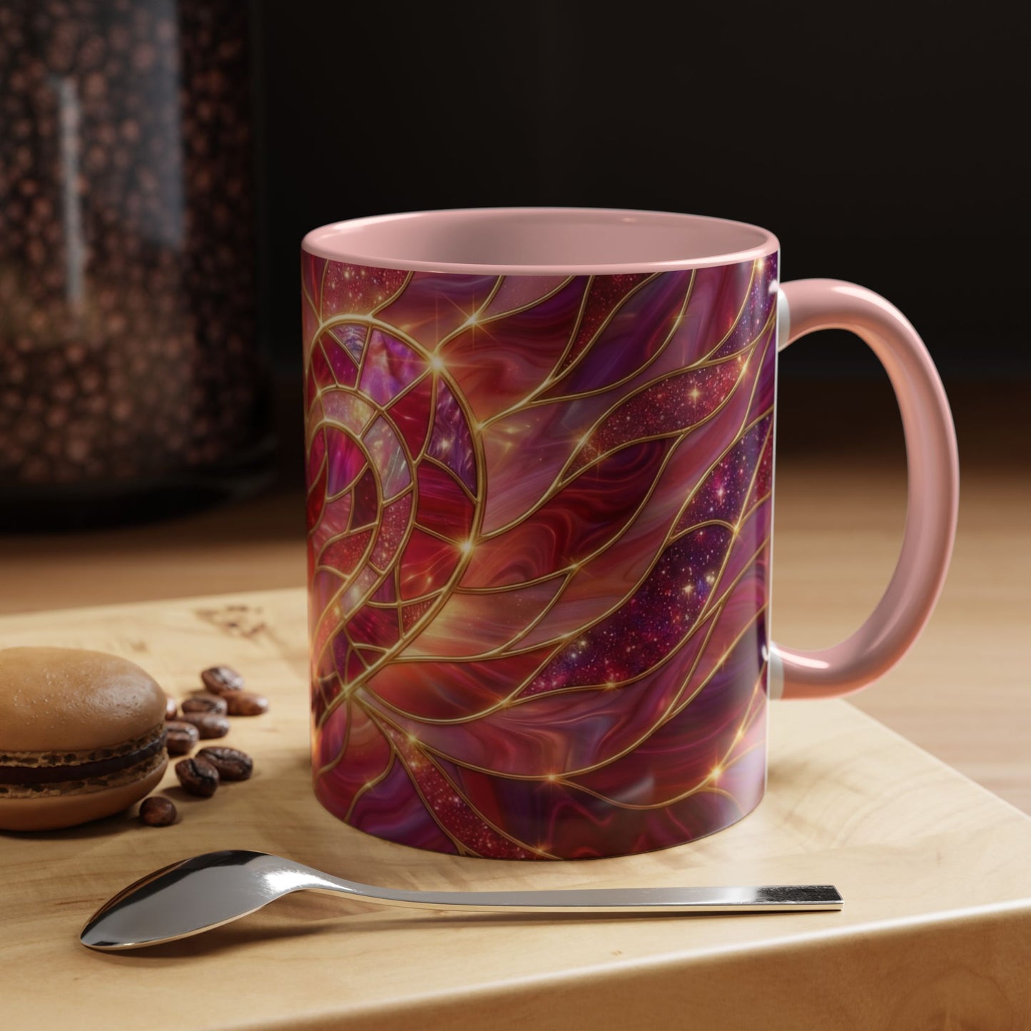 Stained Glass Heart Mug, Valentine Coffee Mug, Romantic Love Mug, Pink Red Ceramic Cup, Gift For Her, Anniversary Gift Mug