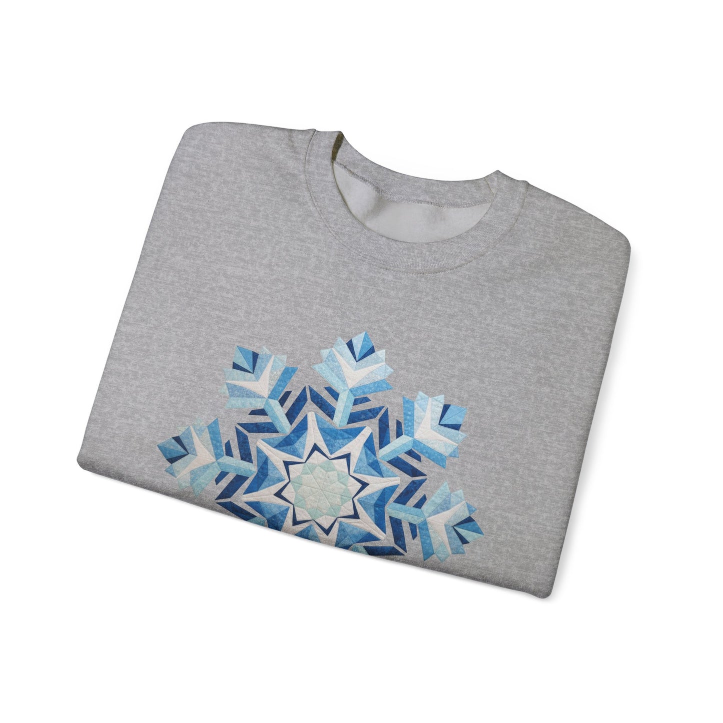 Faux Patchwork Snowflake Sweatshirt, Winter Snowflake Crewneck Unisex, Cozy Holiday Patchwork Sweatshirt, Nordic Snowflake Winter Pullover