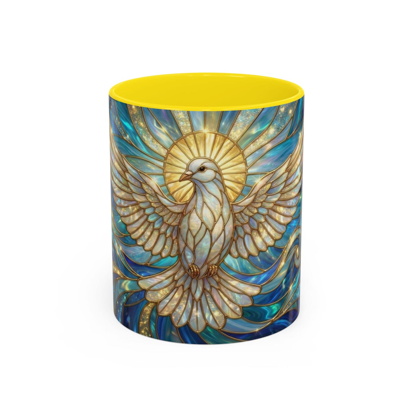 Stained Glass Dove Mug, Peace Dove Coffee Mug, Holy Spirit Dove Cup, Christian Gift Mug, Spiritual Art Mug, Faith Inspired Coffee Cup