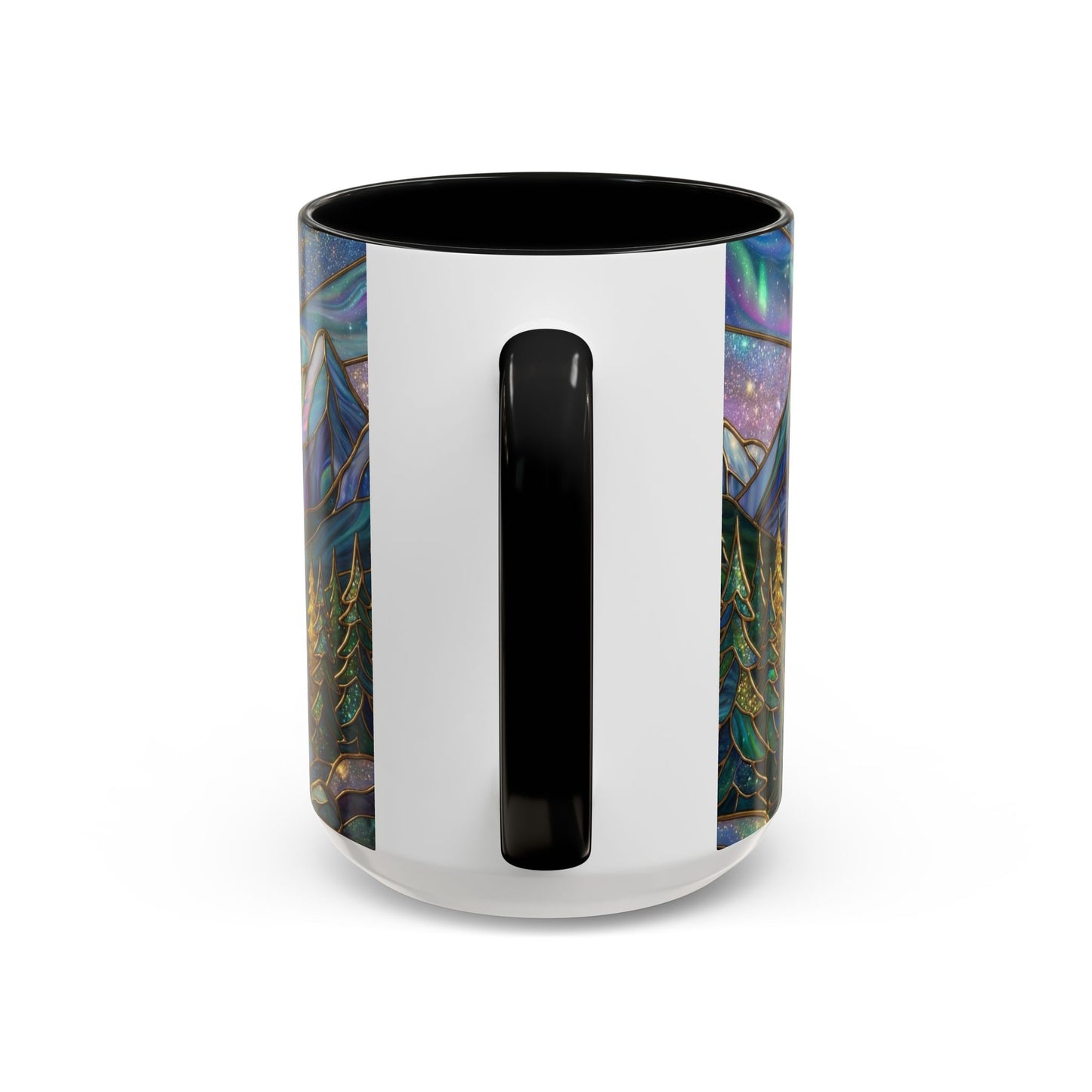 Stained Glass Mountain Mug, Mountain Landscape Coffee Cup, Galaxy Sky Nature Ceramic Mug, Sunrise River Forest Art, 11oz 15oz Gift