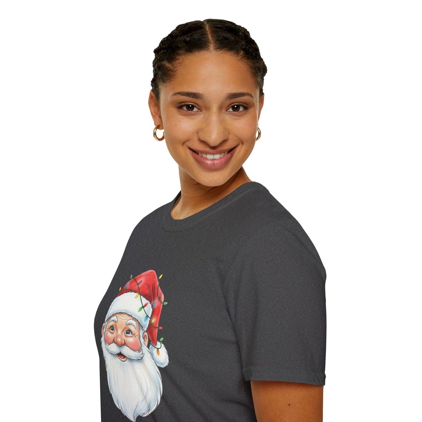 Santa Face Christmas Shirt, Vintage Santa T-Shirt, Santa With Christmas Lights Tee, Cute Christmas Graphic Tee, Holiday Santa Claus Shirt