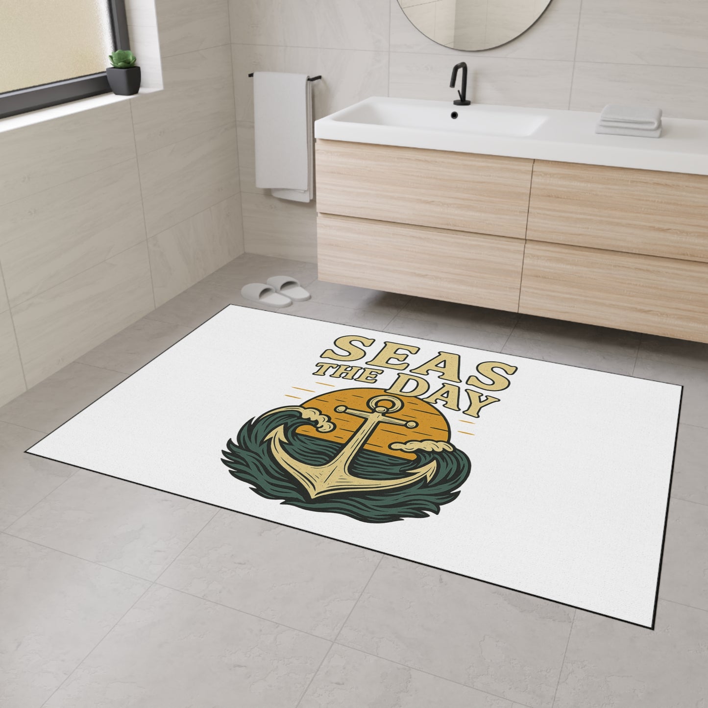 Seas the Day Nautical Doormat - Funny Anchor Rug - Coastal Home Decor - Beach House Entry Mat - Ocean Themed Gift - Boat Lover Decor