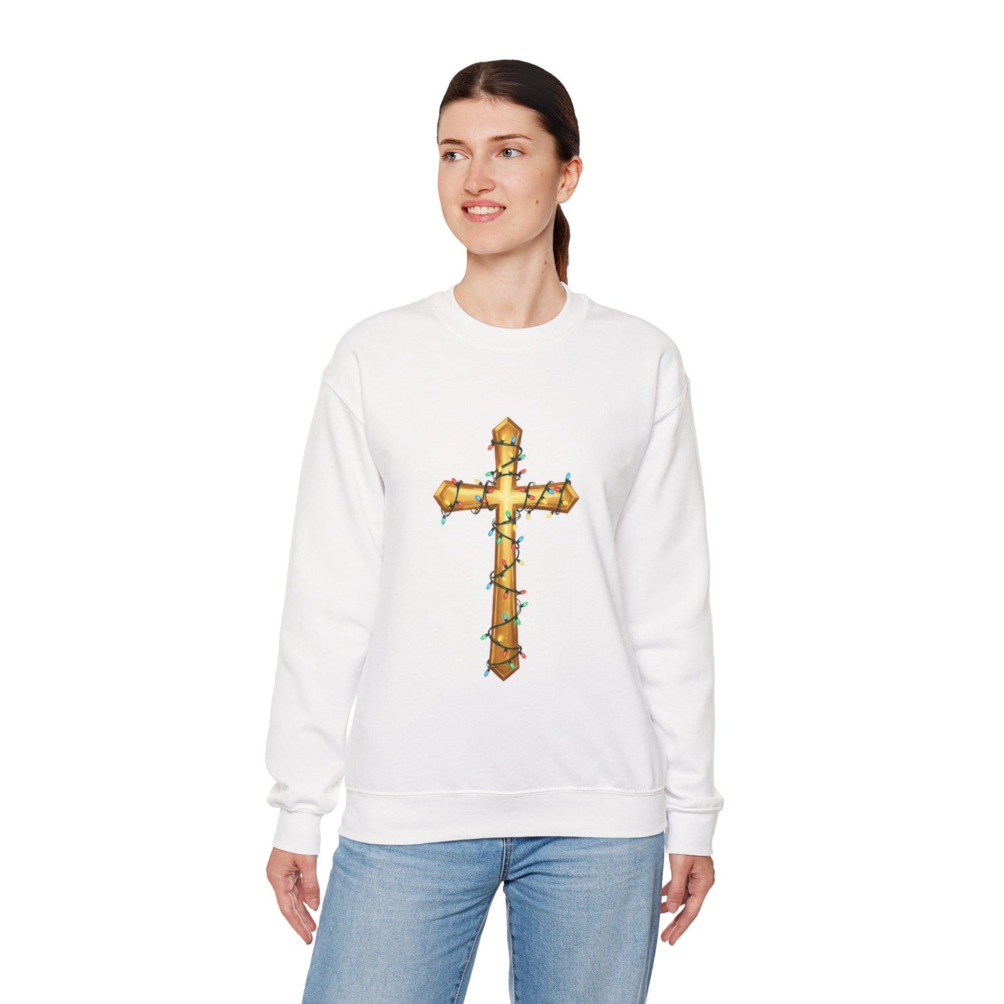 Christmas Cross Lights Sweatshirt, Christian Christmas Sweatshirt, Religious Holiday Cross Sweater, Jesus Christmas Gift, Faith