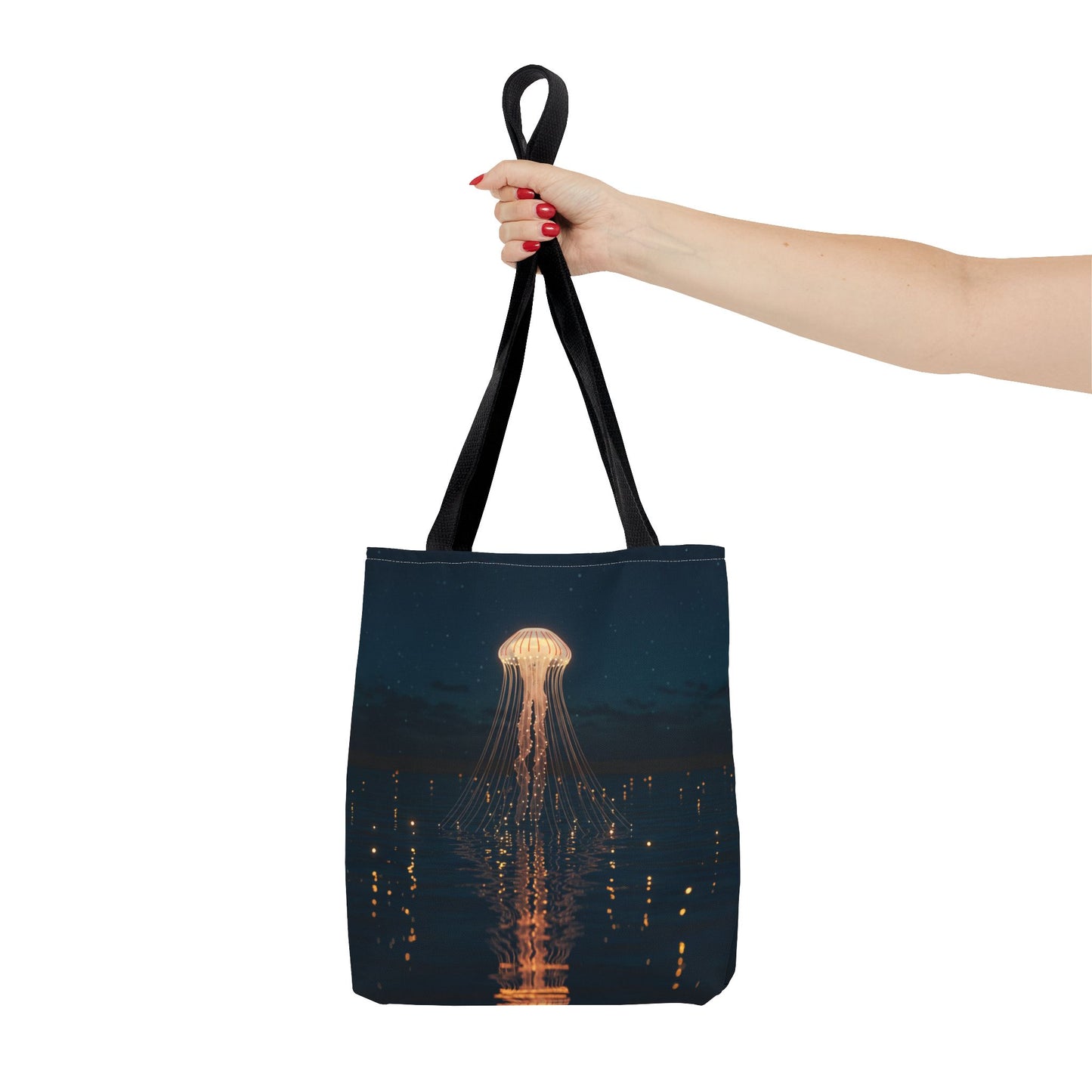 Luminous Jellyfish Tote Bag, Glow-Inspired Ocean Design Shoulder Bag, Durable Polyester Tote For Everyday Style, Gifts, And Coastal Fashion
