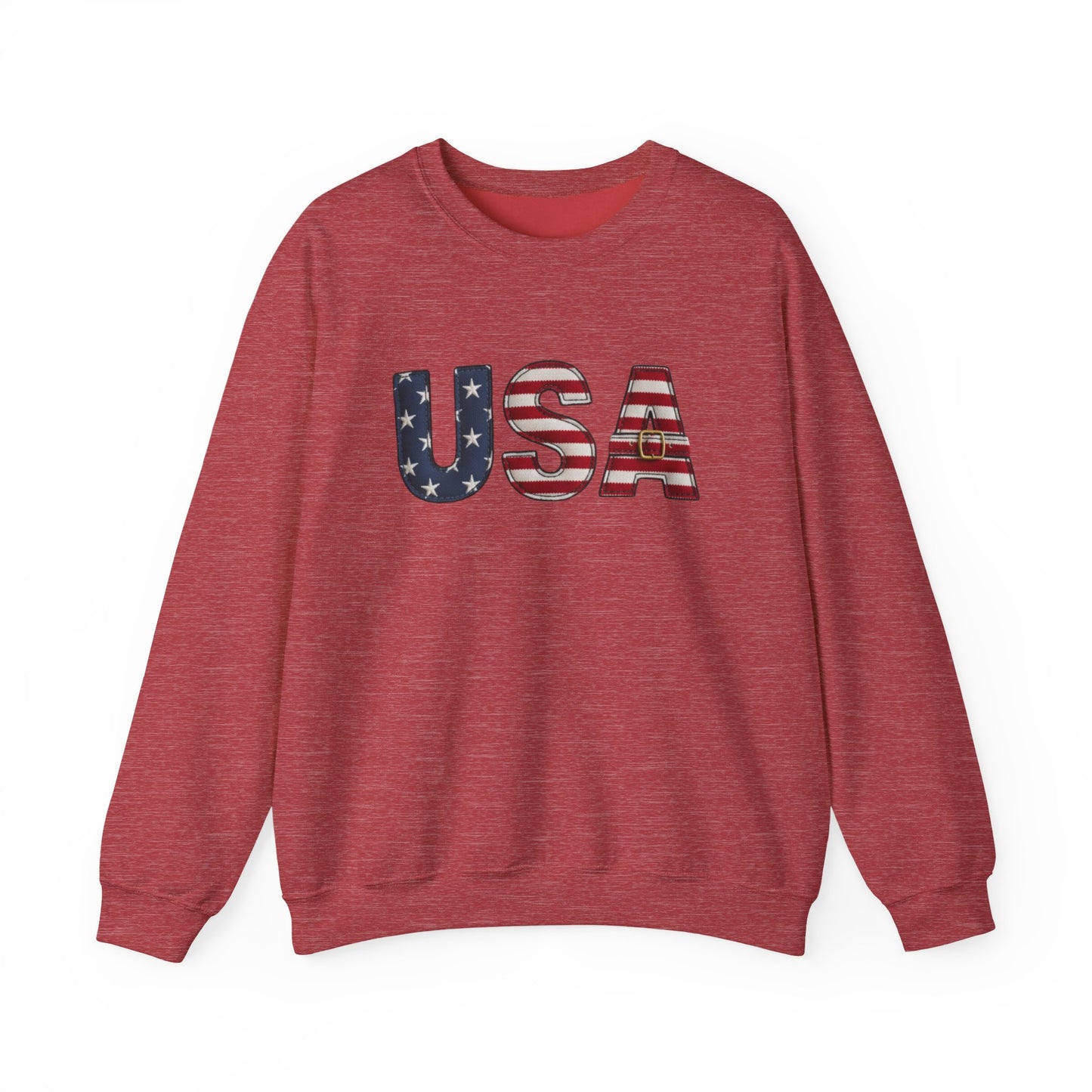 Faux Patchwork USA Sweatshirt, Patriotic Quilt Style Top, Rustic Americana Crewneck, 4th of July Shirt, Country USA Sweater, Vintage Flag Top