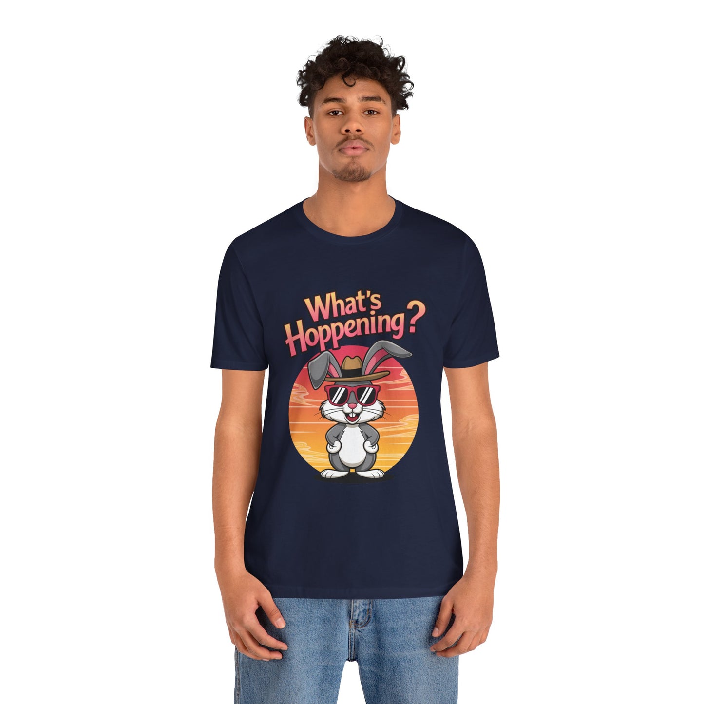 What’s Hoppening Funny Bunny Shirt – Cute Rabbit Pun T-Shirt – Sunset Graphic Tee for Animal Lovers, Easter, and Pun Enthusiasts
