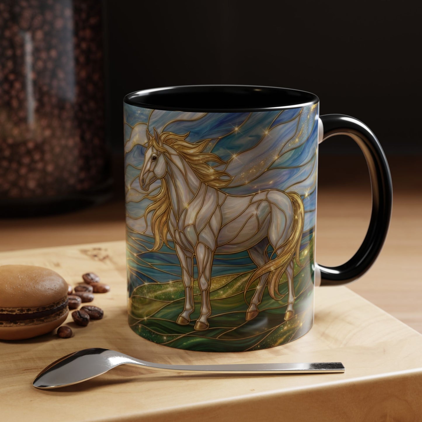 Swan And Horse Coffee Mug, Stained Glass Fantasy Art Mug, Elegant Animal Coffee Cup, Mythical Nature Gift, 11oz 15oz Ceramic Mug