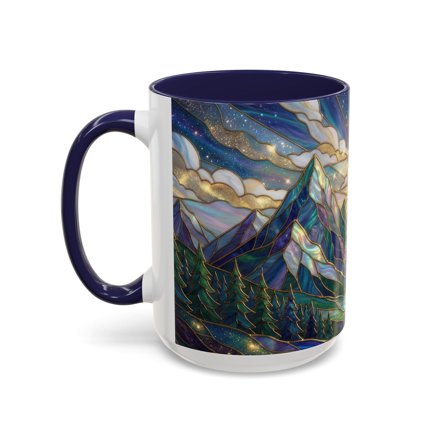 Mountain Art Mug, Scenic Mountain Coffee Cup, Nature Lover Ceramic Mug, Stained Glass Style Landscape, 11oz 15oz Gift, Outdoor Hiking Mug, Unique Coffee Tea Cup