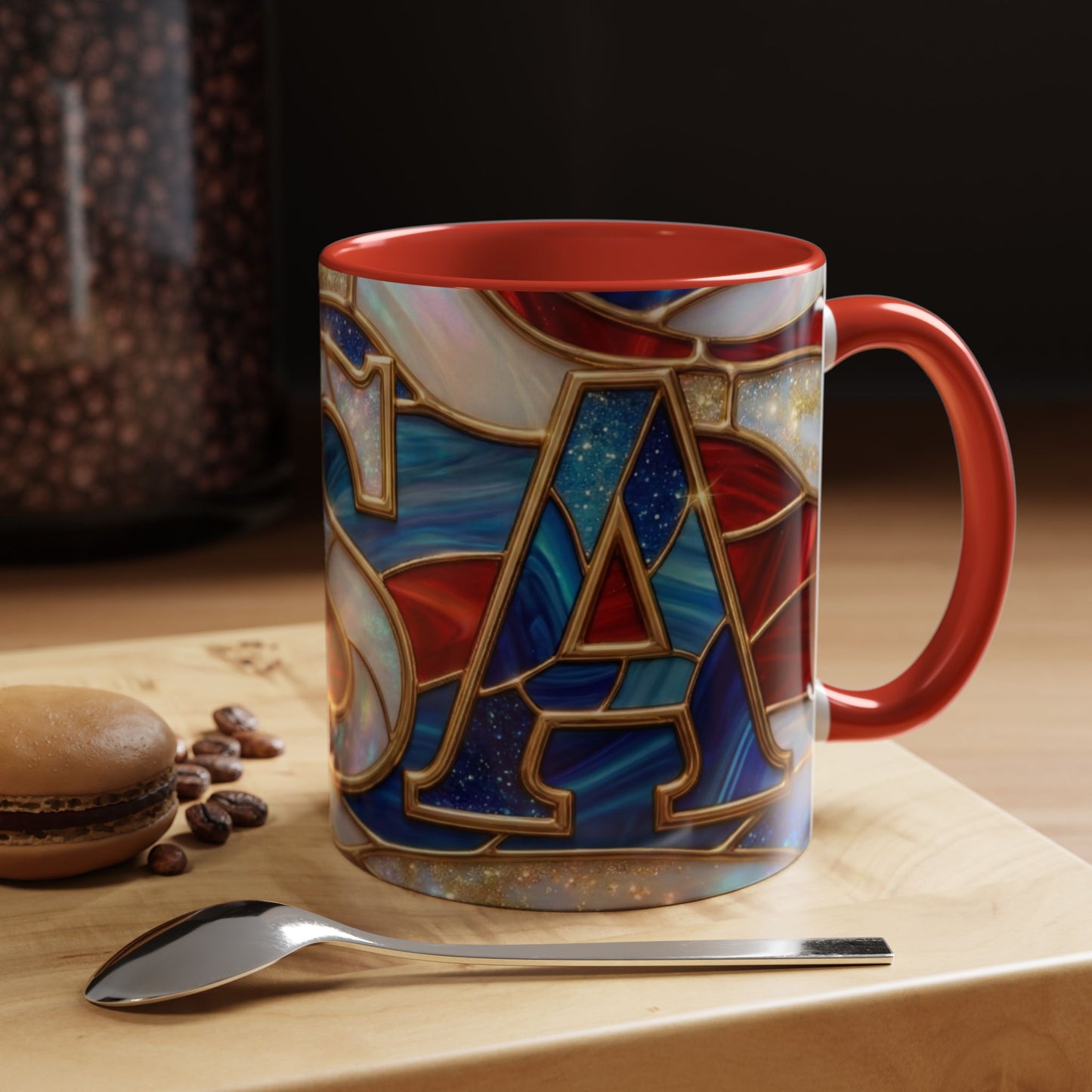 USA Patriotic Coffee Mug, Stained Glass USA Mug, Red White Blue Ceramic Mug, American Flag Style Mug, 11oz 15oz Mug