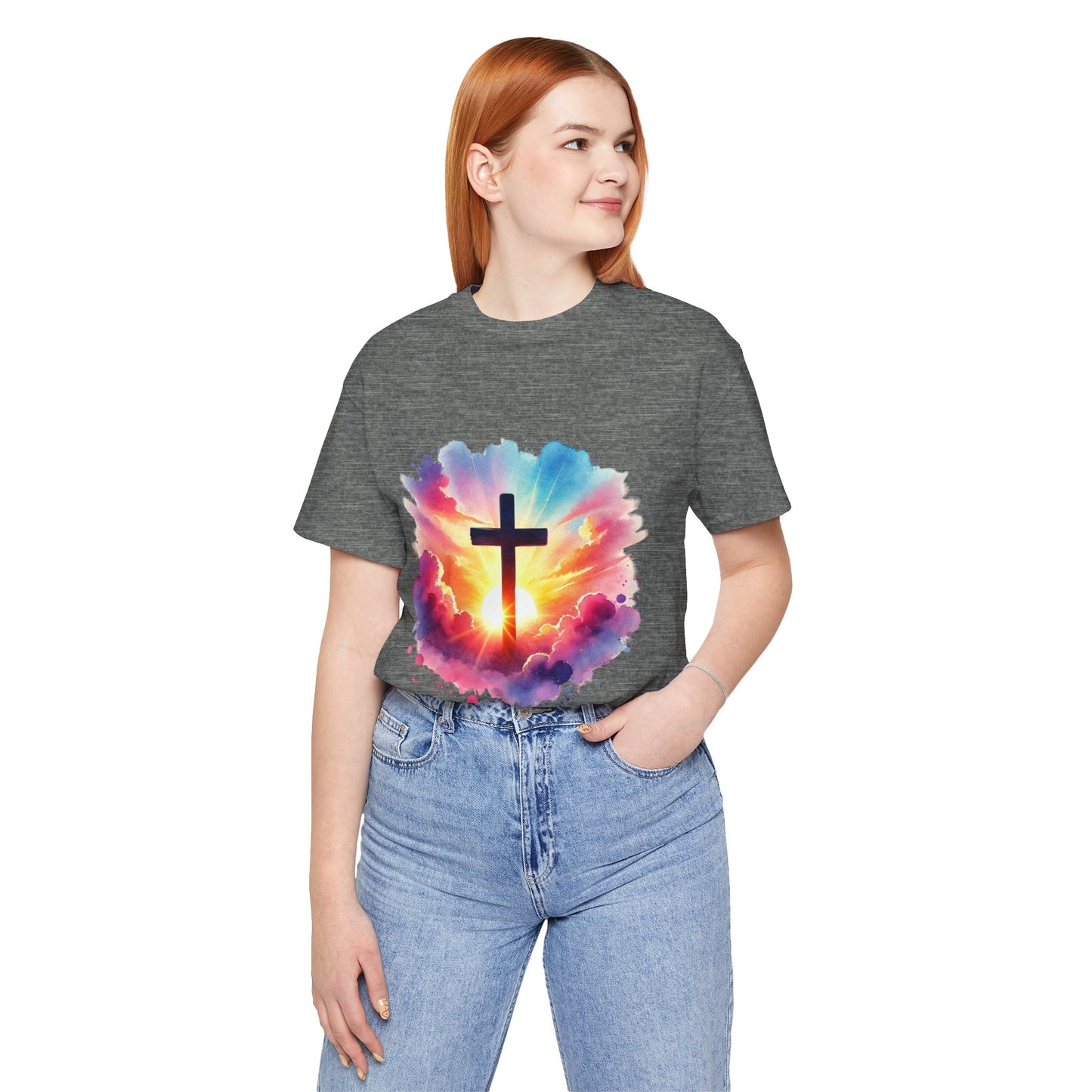 Faith Cross Sunburst Christian Tee | Inspirational Christian T-Shirt | Colorful Sunrise Cross Shirt | Faith Gifts for Women Men