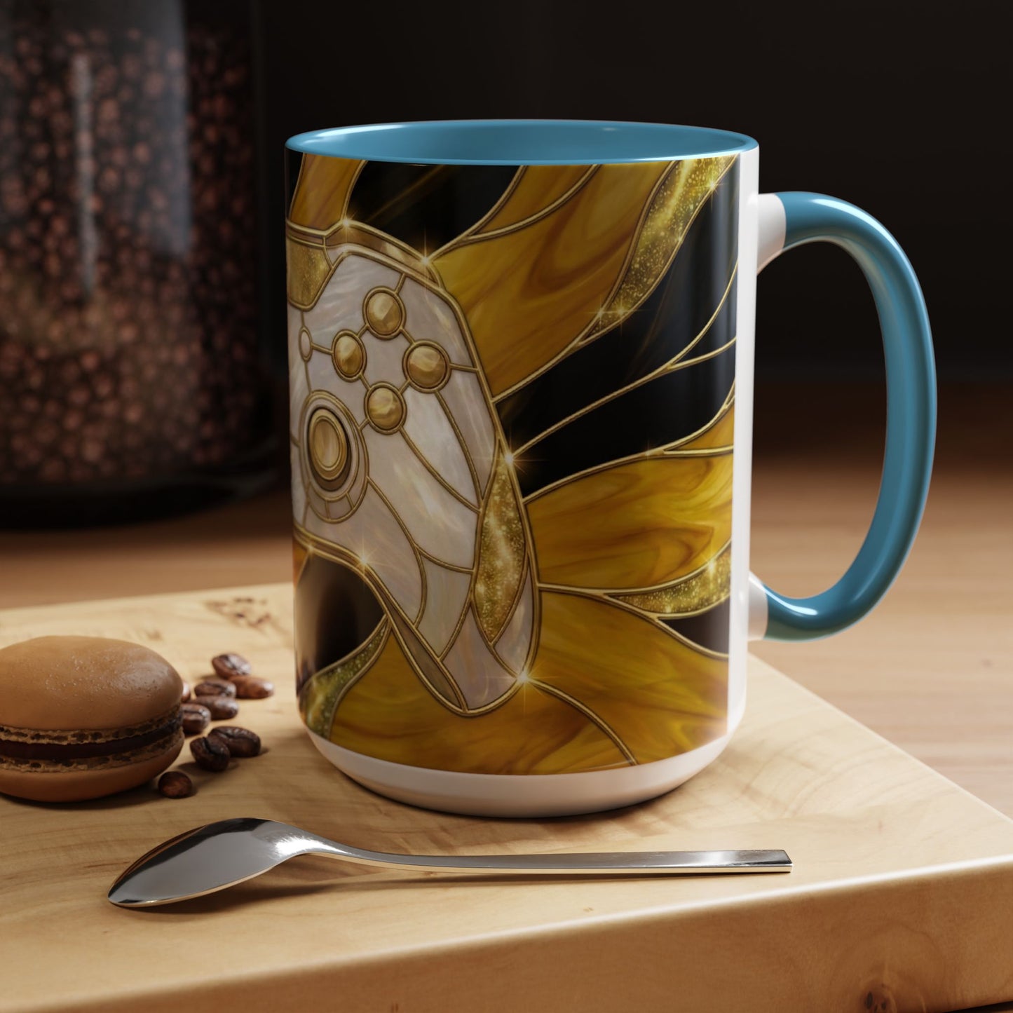 Stained Glass Gamer Mug, Gold Controller Coffee Cup, Video Game Gifts for Him, Gamer Boyfriend Gift, Teen Boy Gaming Mug, Desk Decor