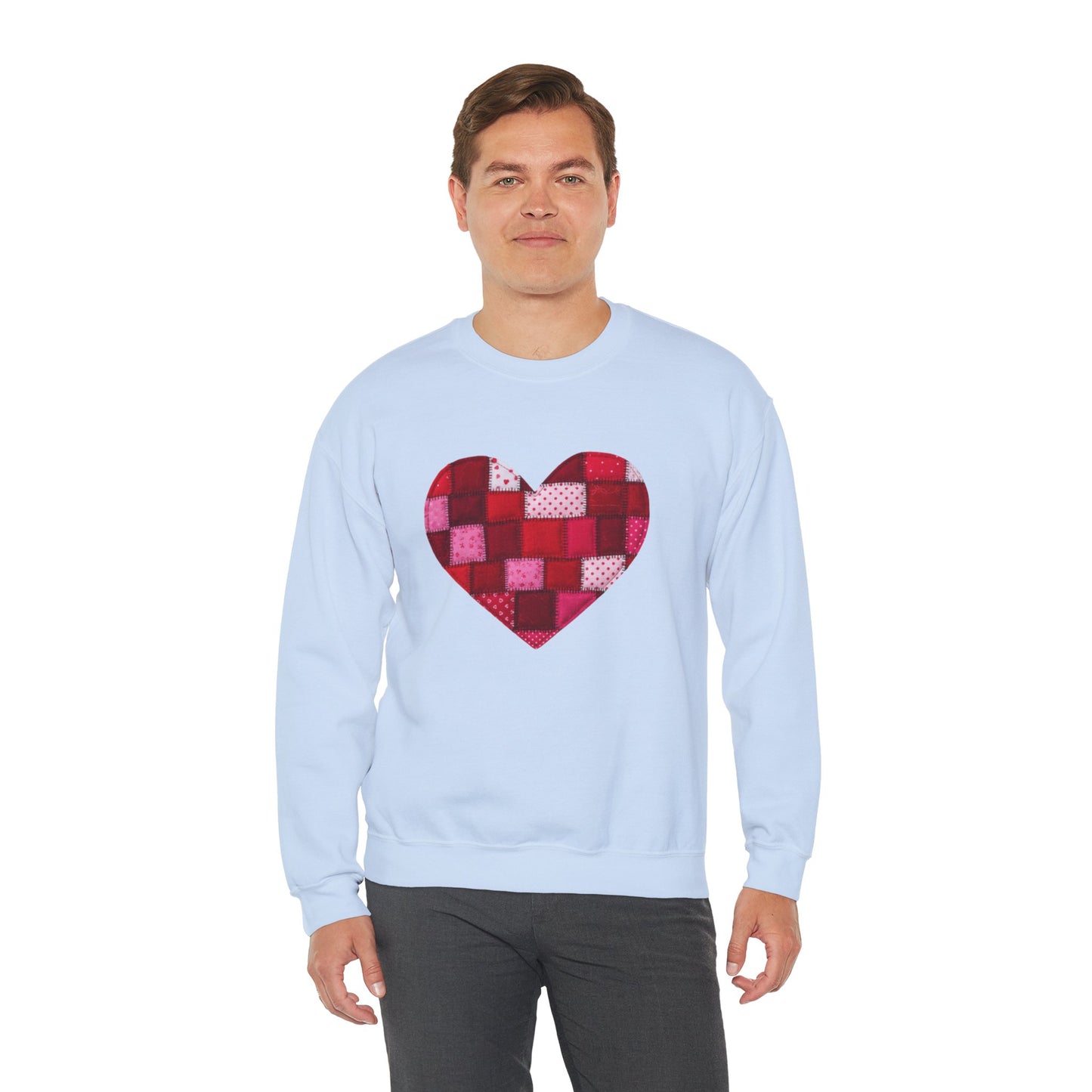 Faux Patchwork Heart Sweatshirt, Quilted Look Heart Pullover, Cozy Valentine Crewneck, Handmade Style Sweatshirt, Love Heart Shirt, Valentine Gift