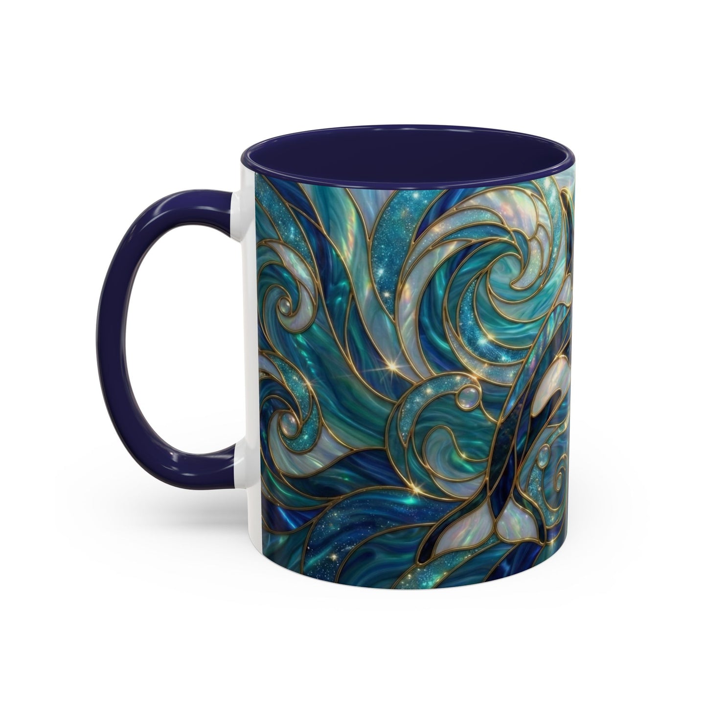Orca Whale Coffee Mug, Ocean Art Mug, Stained Glass Whale Design, Marine Life Gift, Ceramic Coffee Cup, 11oz 15oz Waves Mug, Coastal Decor