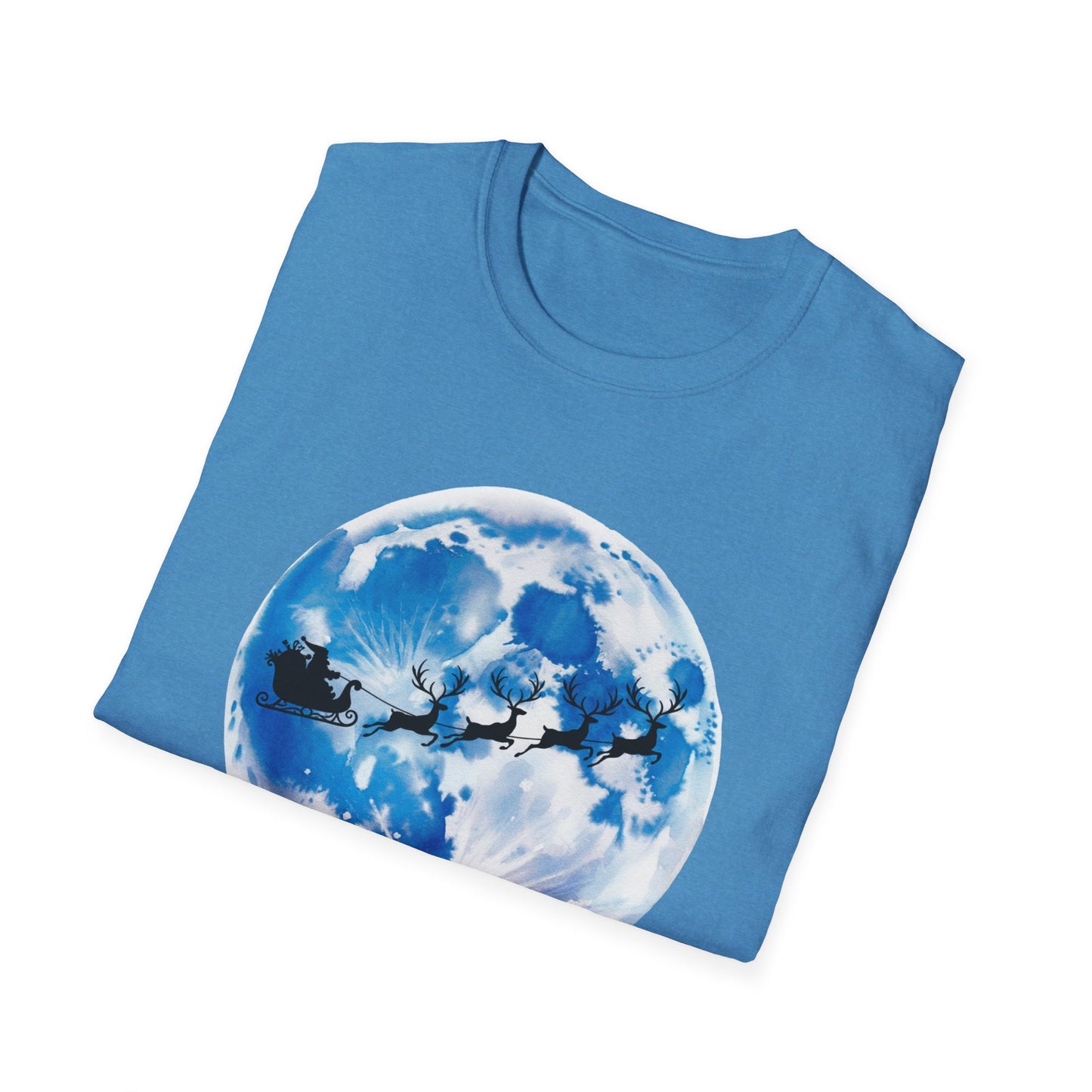 Santa Moon Christmas T-Shirt, Reindeer Sleigh Christmas Tee, Holiday Moonlight Xmas Shirt, Festive Christmas Graphic Tee, Winter Night Christmas Gift Tee