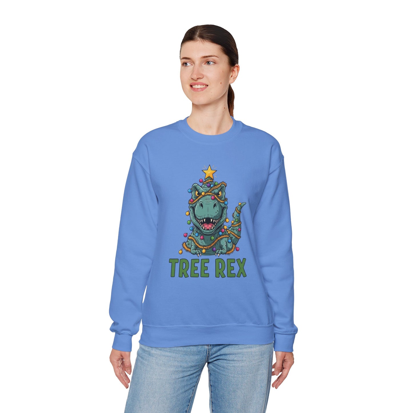 Tree Rex Christmas Sweatshirt, Funny Dinosaur Holiday Sweater, Cute T-Rex Christmas Crewneck, Festive Unisex Gift For Friends And Family