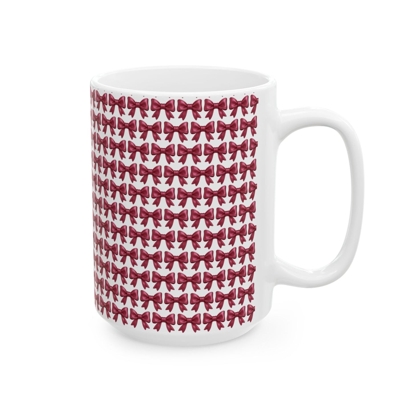 Coquette Bow Coffee Mug • Pink Ribbon Bow Pattern Cup • Girly Aesthetic Drinkware • Cute Coquette Kitchen Decor Gift • 11oz 15oz Mug