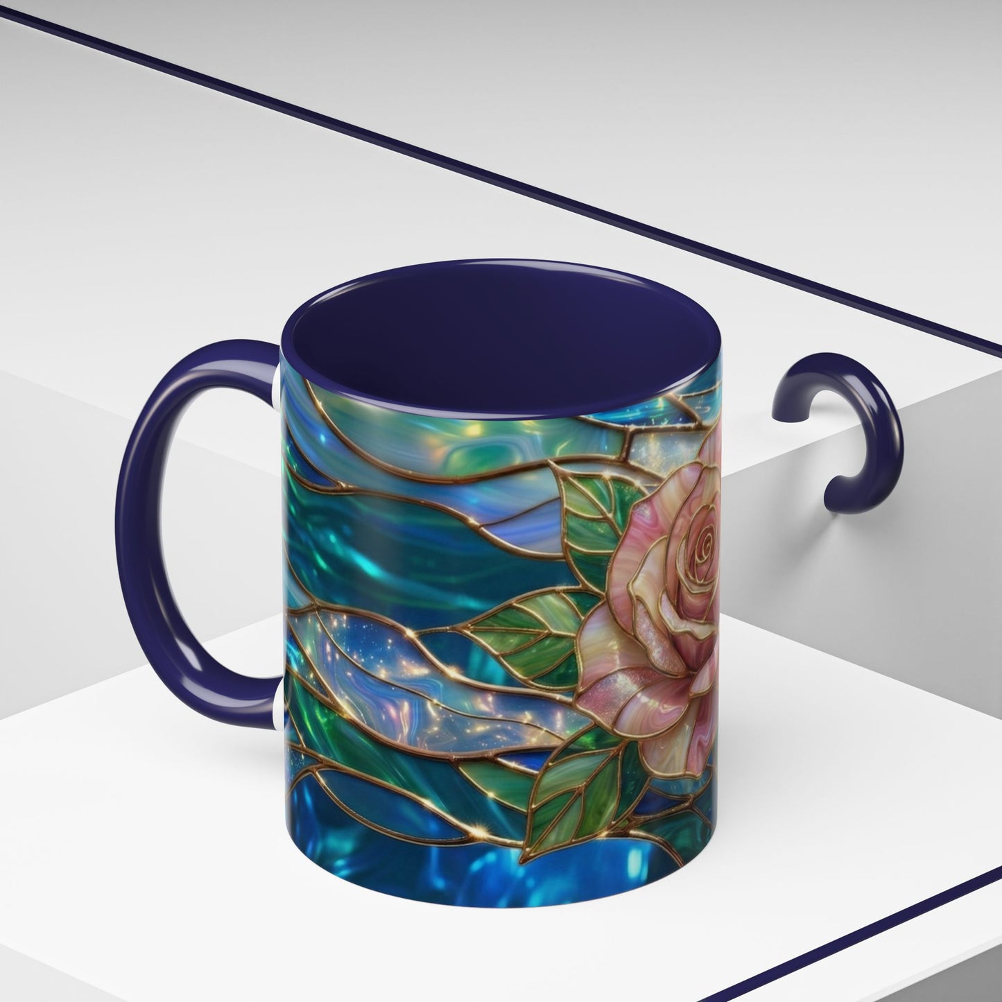 Stained Glass Rose Mug, Pink Flower Coffee Cup, Fantasy Floral Tea Cup, Magical Garden Gift, Galaxy Rose Art, Botanical Lover Present