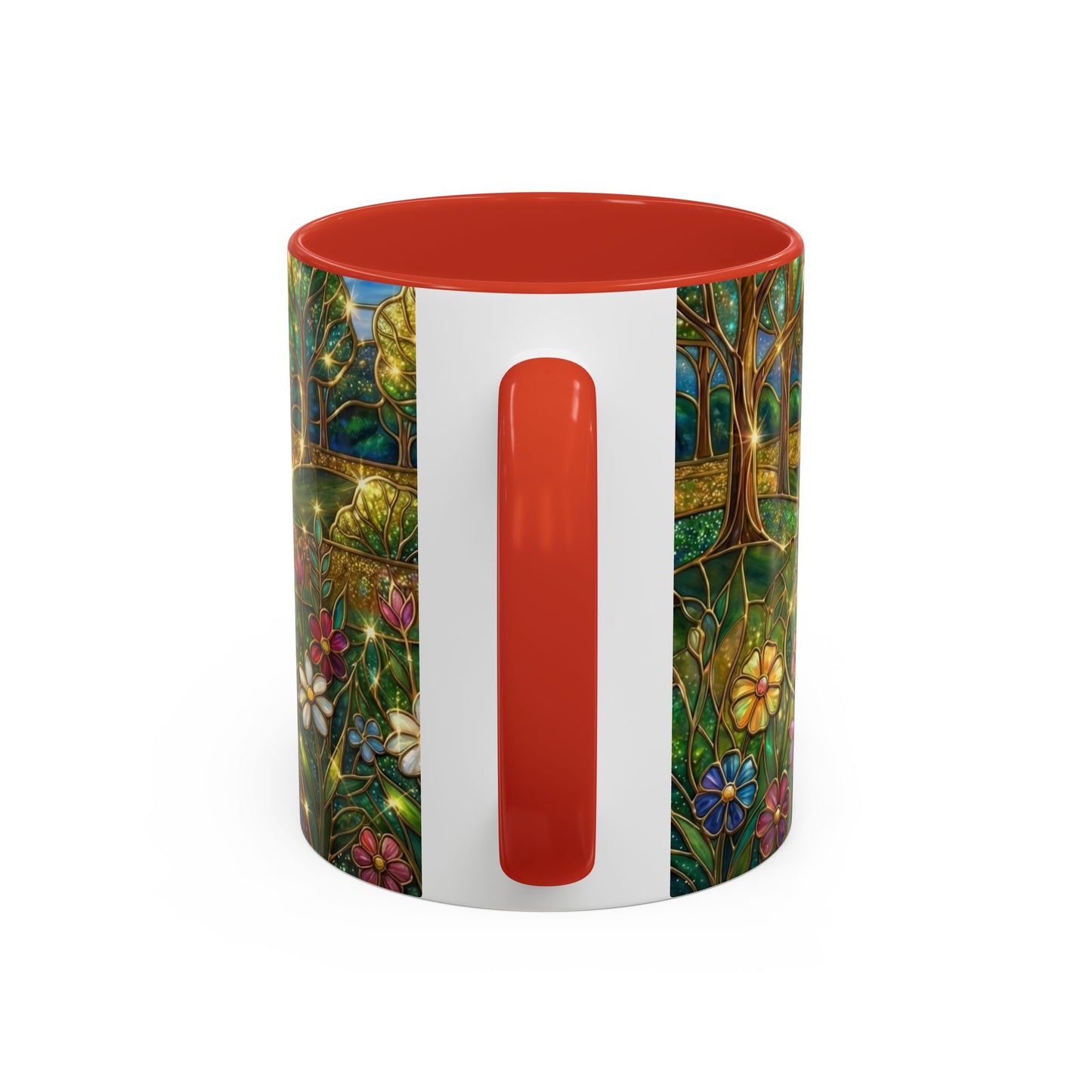 Stained Glass Mug, River Landscape Coffee Cup, Nature Lover Gift, Floral Tea Mug, Gardener Present, Art Teacher Gift, Colorful Scenery Cup