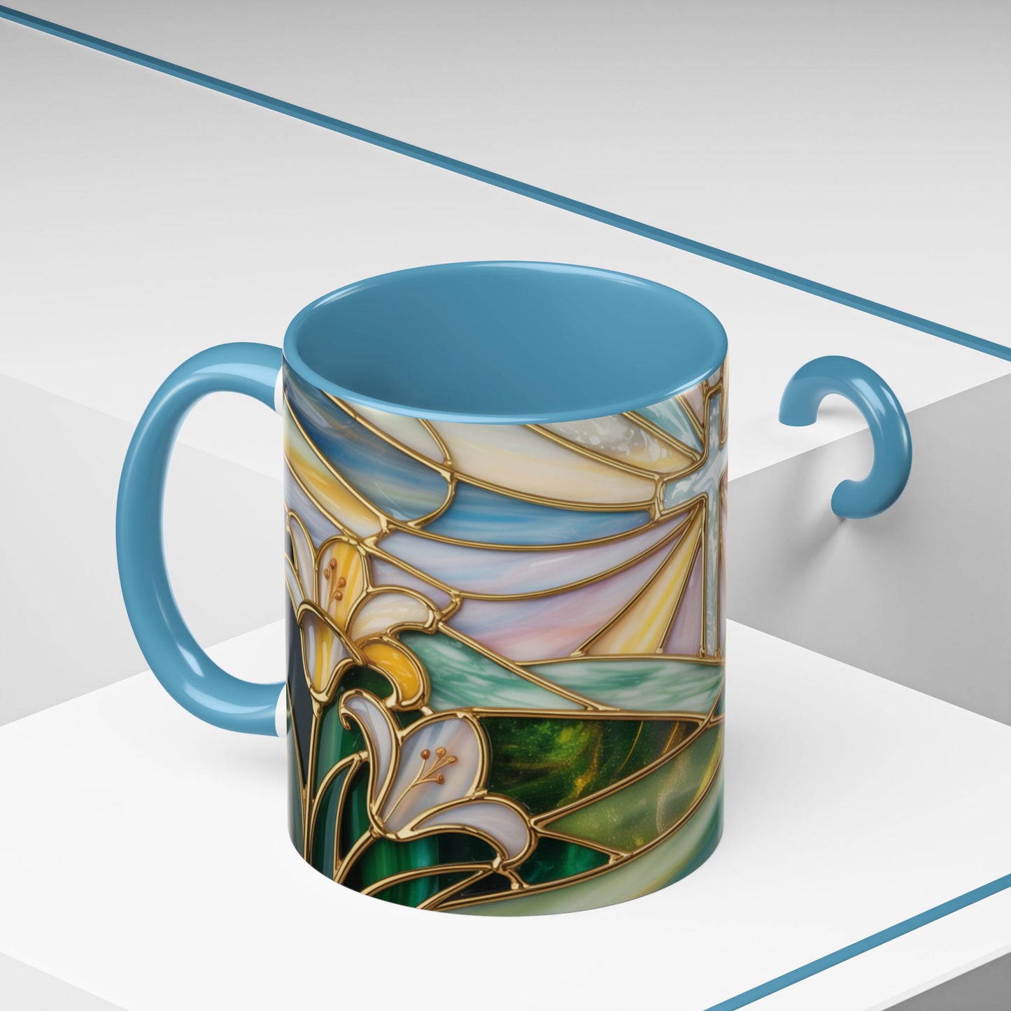 Stained Glass Cross Christian Mug • Inspirational Religious Coffee Cup • Colorful Faith Gift • Bible Verse Style Art • 11oz & 15oz