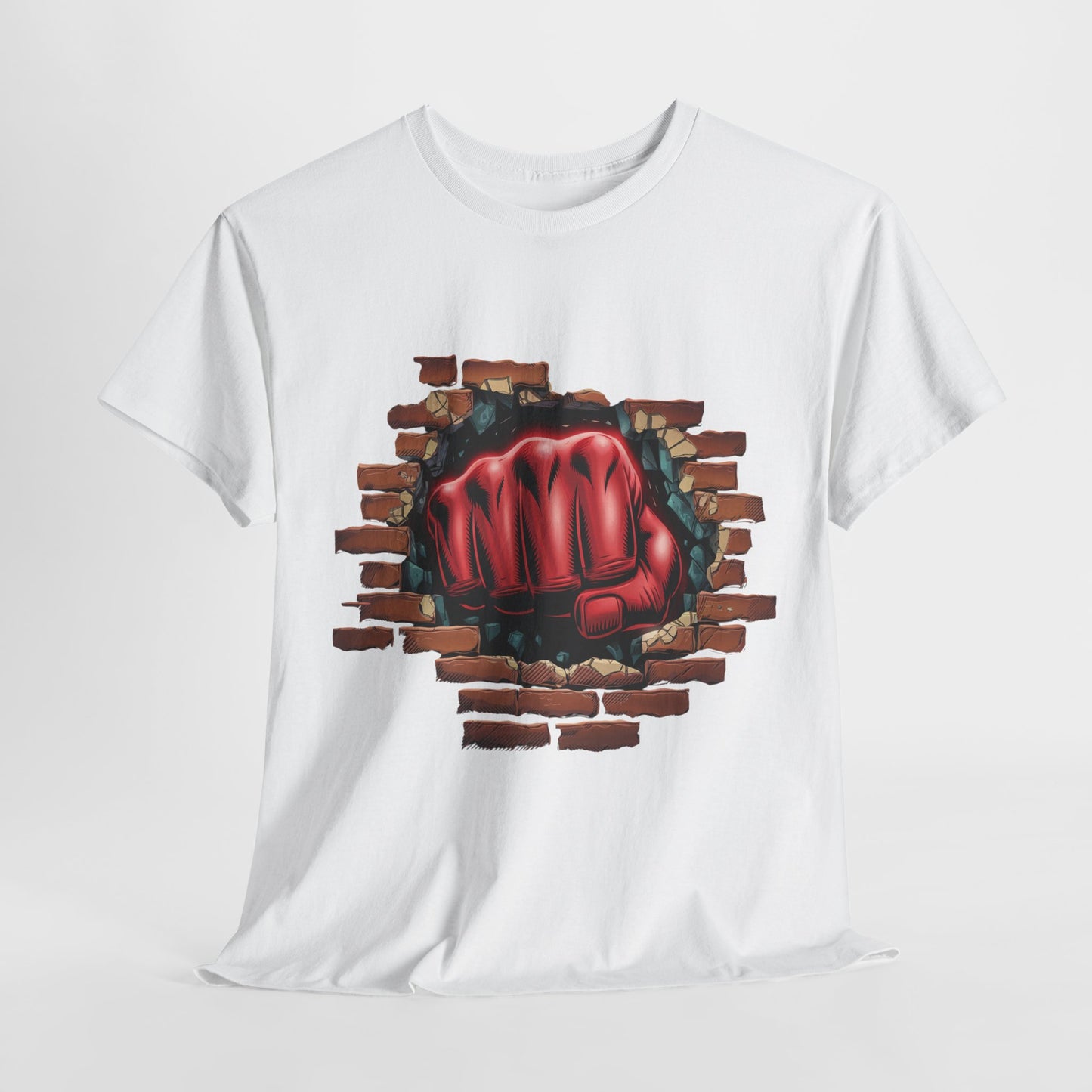 Impact Fist Graphic T-Shirt – Punch Through Brick Wall Design | Bold Streetwear Tee for Fighters, Gym & Edge-Lovers