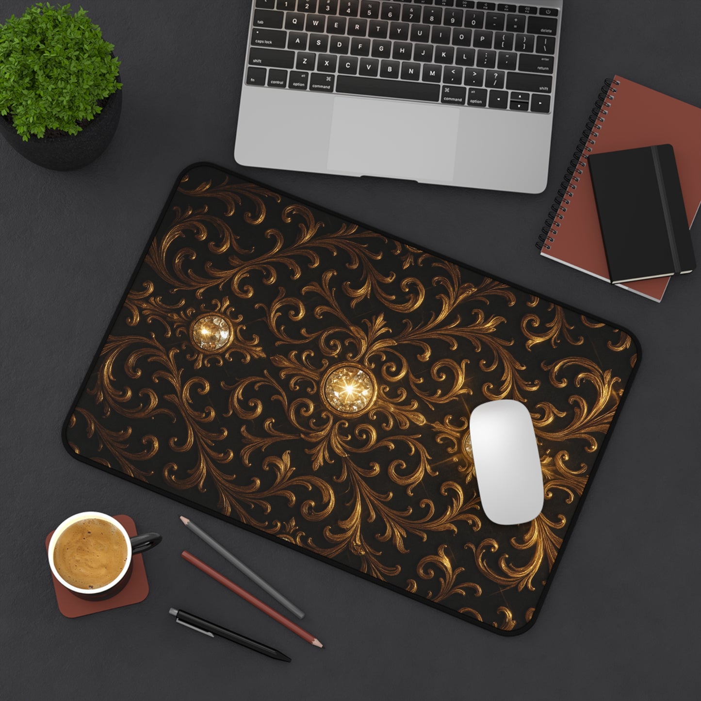 Baroque Desk Mat – Gothic Gold Extended Mouse Pad, Luxury Black Scroll Office Decor, Large Gaming Mat, Elegant Workspace Gift