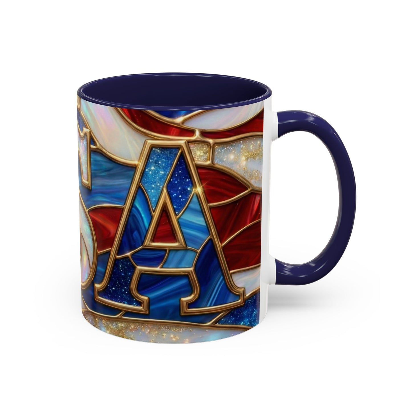 USA Patriotic Coffee Mug, Stained Glass USA Mug, Red White Blue Ceramic Mug, American Flag Style Mug, 11oz 15oz Mug