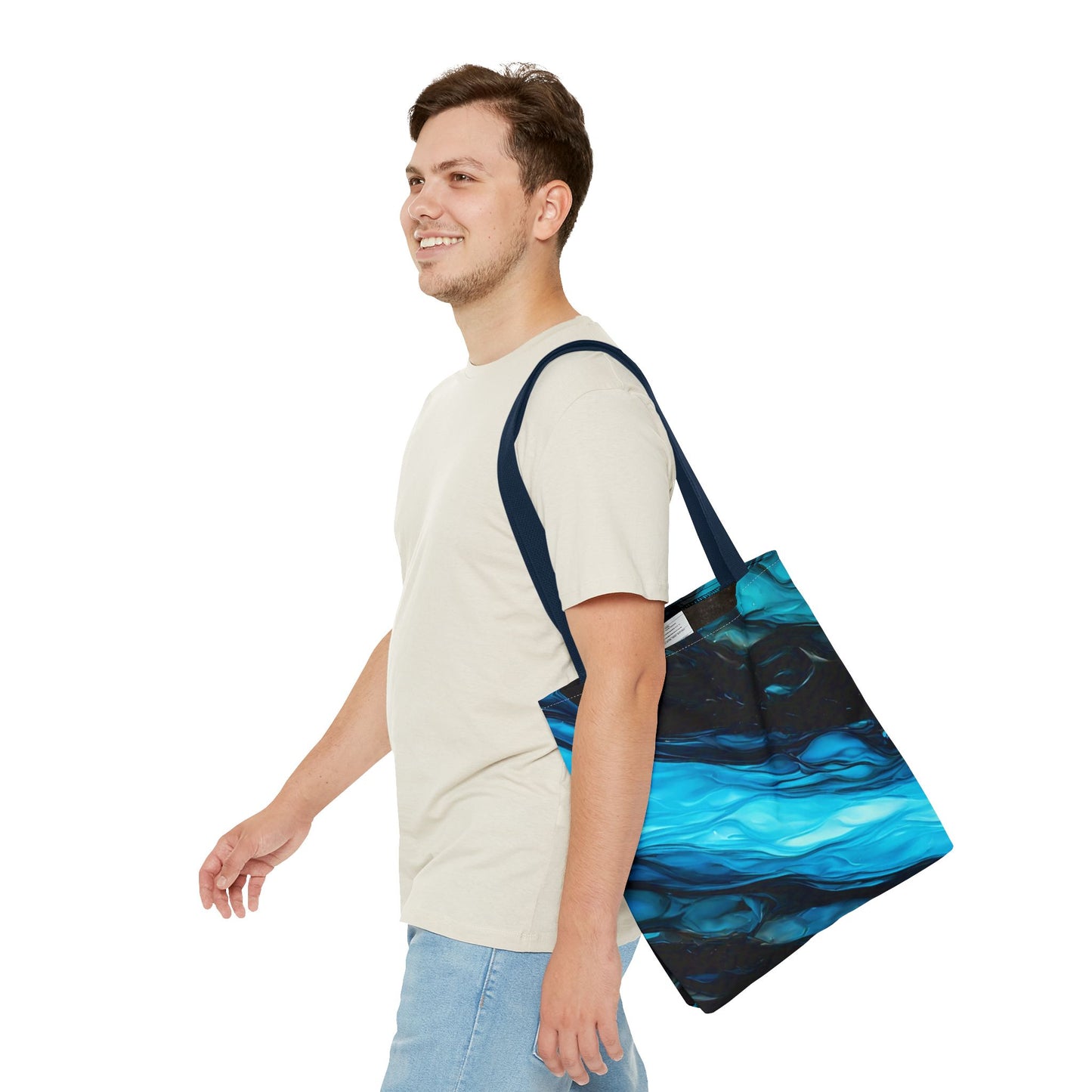 Blue Abstract Swirl Tote Bag – Fluid Art Style Reusable Shopping Bag, Modern Artistic Everyday Carry, Eco-Friendly Gift for Art Lovers