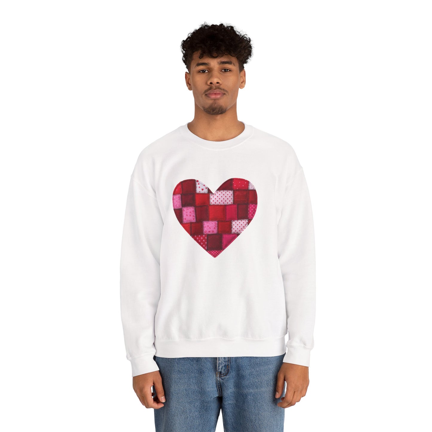 Faux Patchwork Heart Sweatshirt, Quilted Look Heart Pullover, Cozy Valentine Crewneck, Handmade Style Sweatshirt, Love Heart Shirt, Valentine Gift
