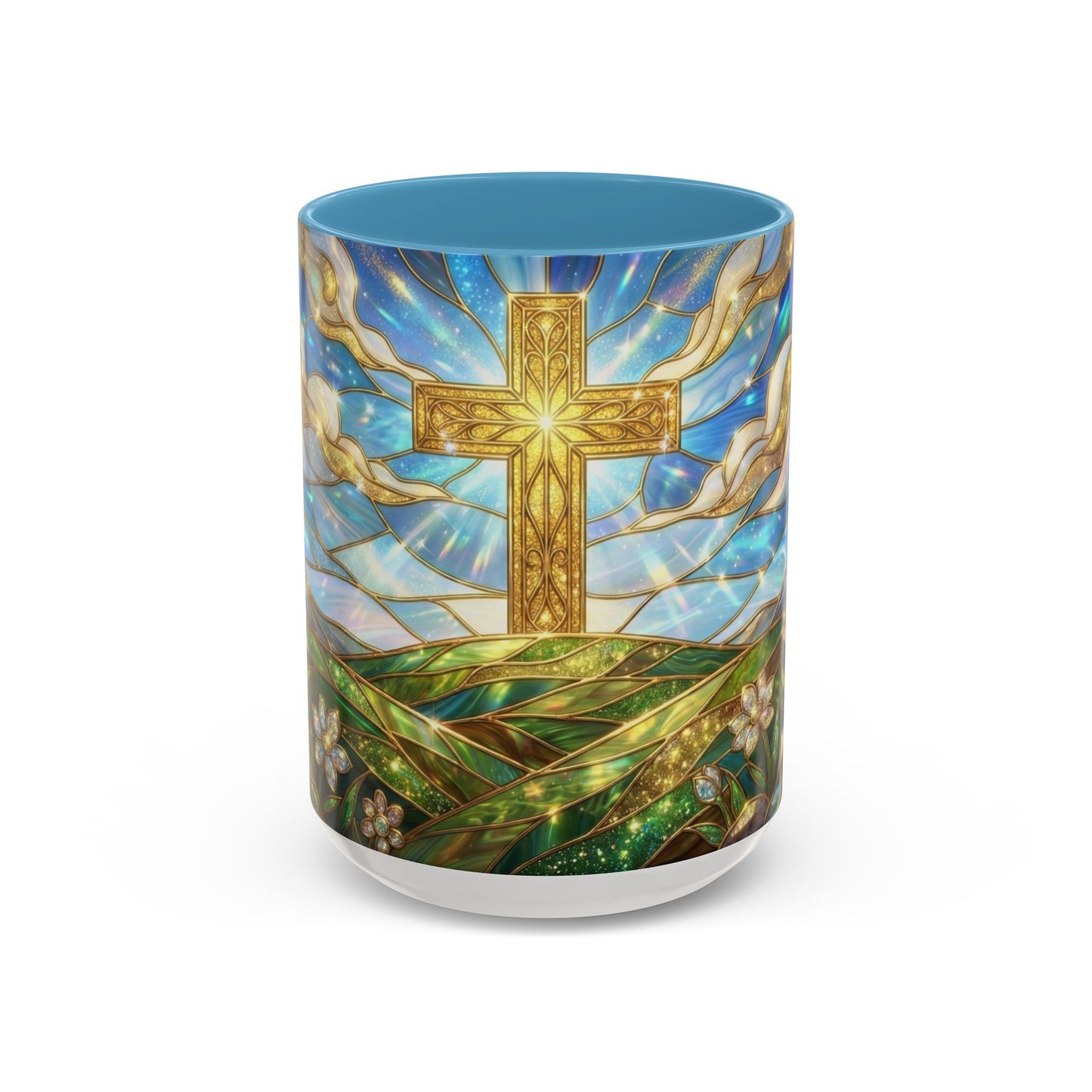 Stained Glass Cross Mug, Christian Coffee Mug, Faith Inspired Art Cup, Religious Gift For Women Men, Inspirational Christian Mug