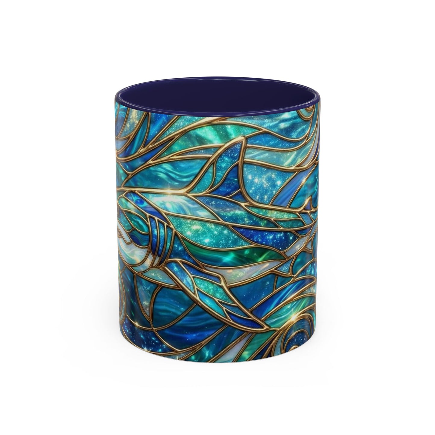 Stained Glass Shark Mug, Ocean Art Coffee Cup, Blue Shark Gift, Sea Life Ceramic Mug, Artistic Shark Design, Marine Lover Gift, Unique Ocean Mug