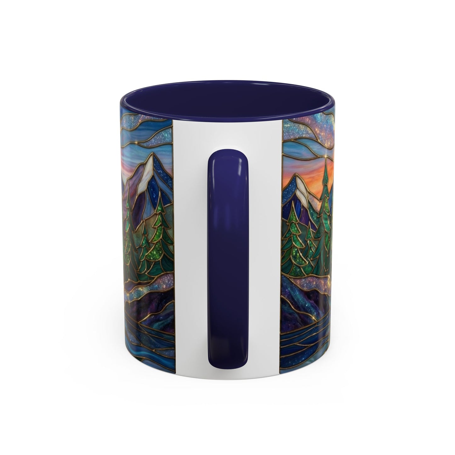 Stained Glass Mountain Mug, Sunset Mountain Landscape Coffee Cup, Nature Ceramic Mug With Forest And River, 11oz 15oz Gift