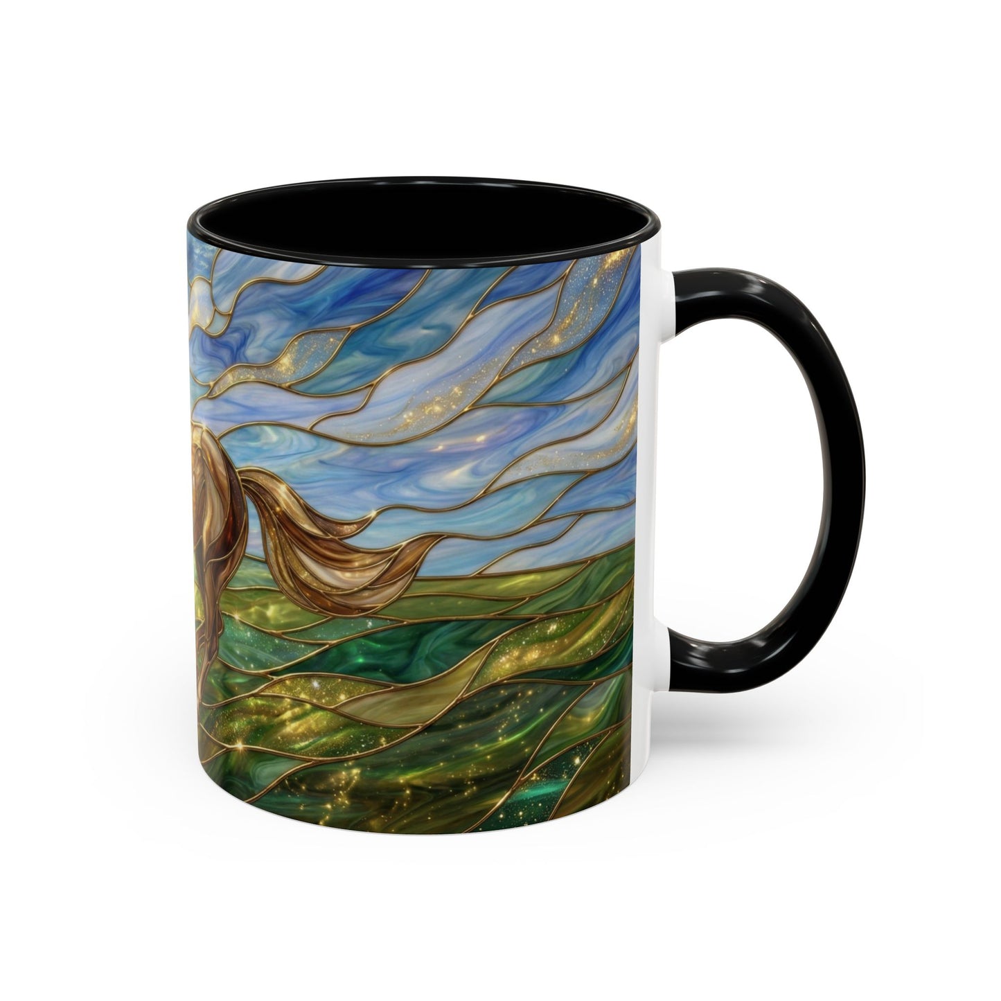 Stained Glass Horse Mug, Horse Coffee Mug, Running Horse Cup, Equestrian Gift Mug, Nature Art Mug, Horse Lover Gift